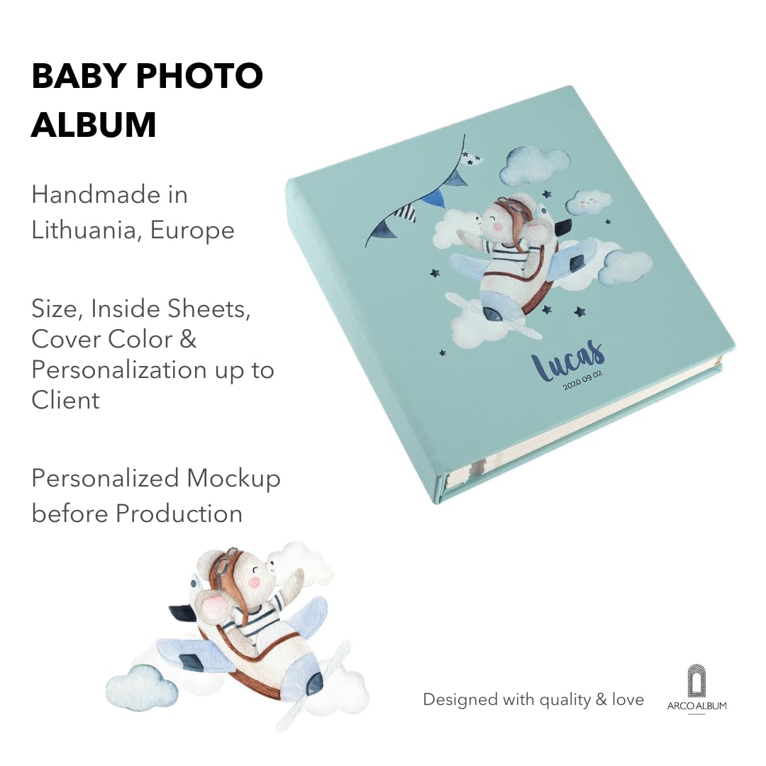 Eco-Friendly Leather Self-Adhesive Baby Photo Album - Custom Memory Book for Boys & Girls | Personalized Baby Shower Gift | Perfect for Newborn Milestones, First Birthday Keepsakes & Family Scrapbooking