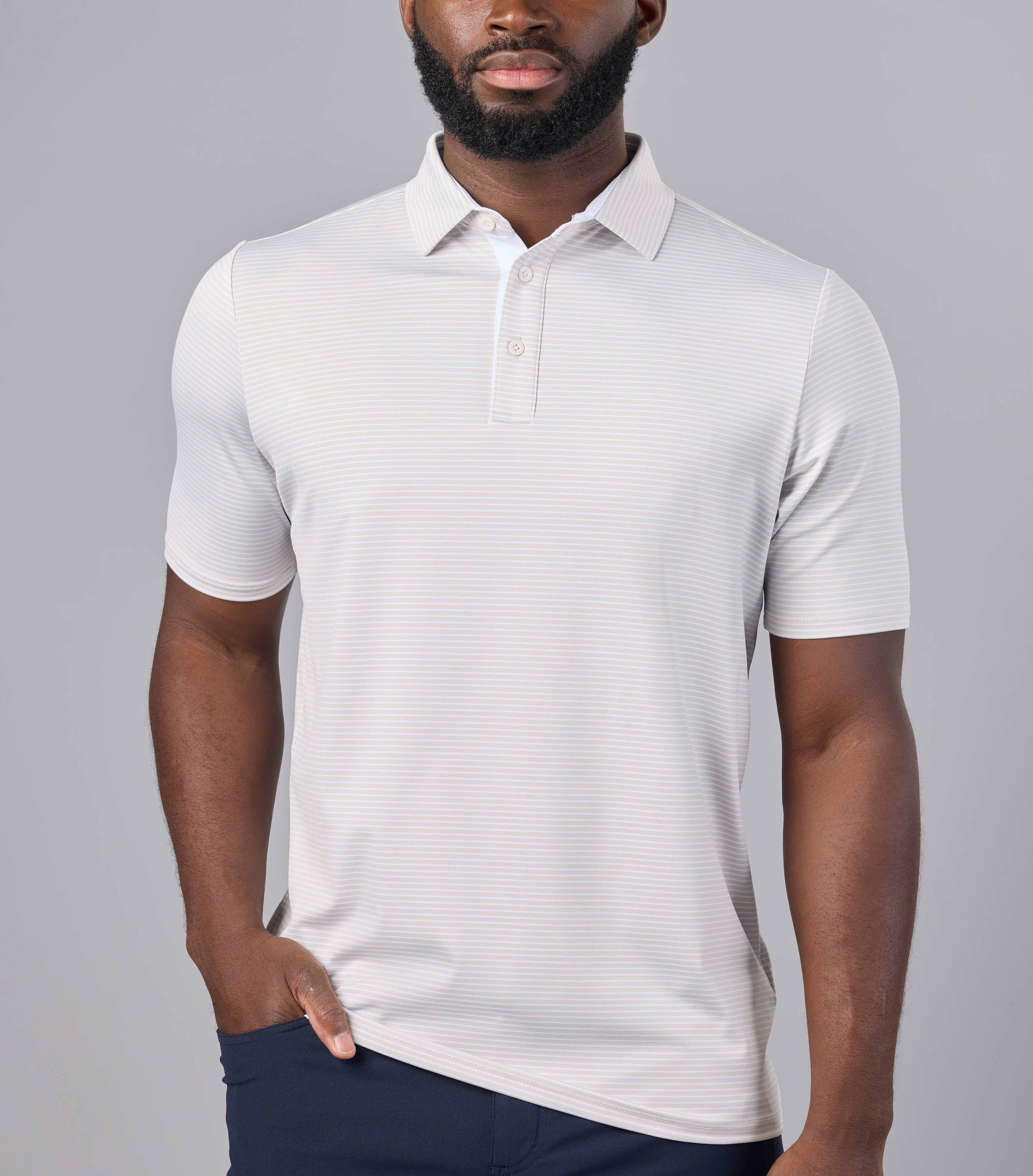 ASHER Men's Track Stripe Polo Shirt - Classic Slim Fit Casual Golf Shirt for Work & Weekend Wear