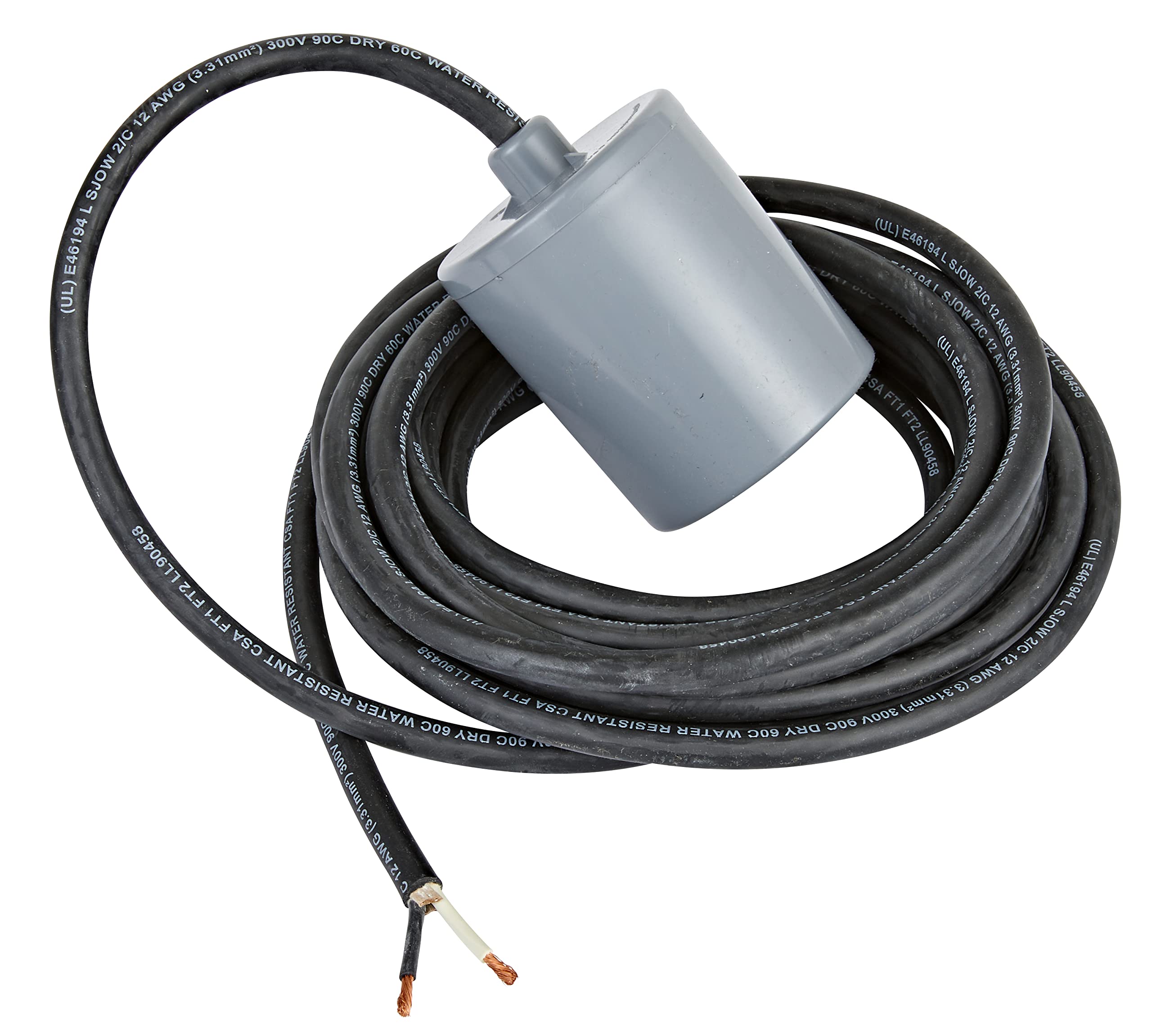 Little Giant RFSN-20 Submersible Pump Float Switch - 120-250V, 20A, 1.5HP, Plug-less Design for Ponds, Sump Pumps, Sewage & Effluent Systems - 20-Ft Cord, Grey (Model 599318) - Ideal for Basement Flooding, Water Drainage & Aquaculture Applications