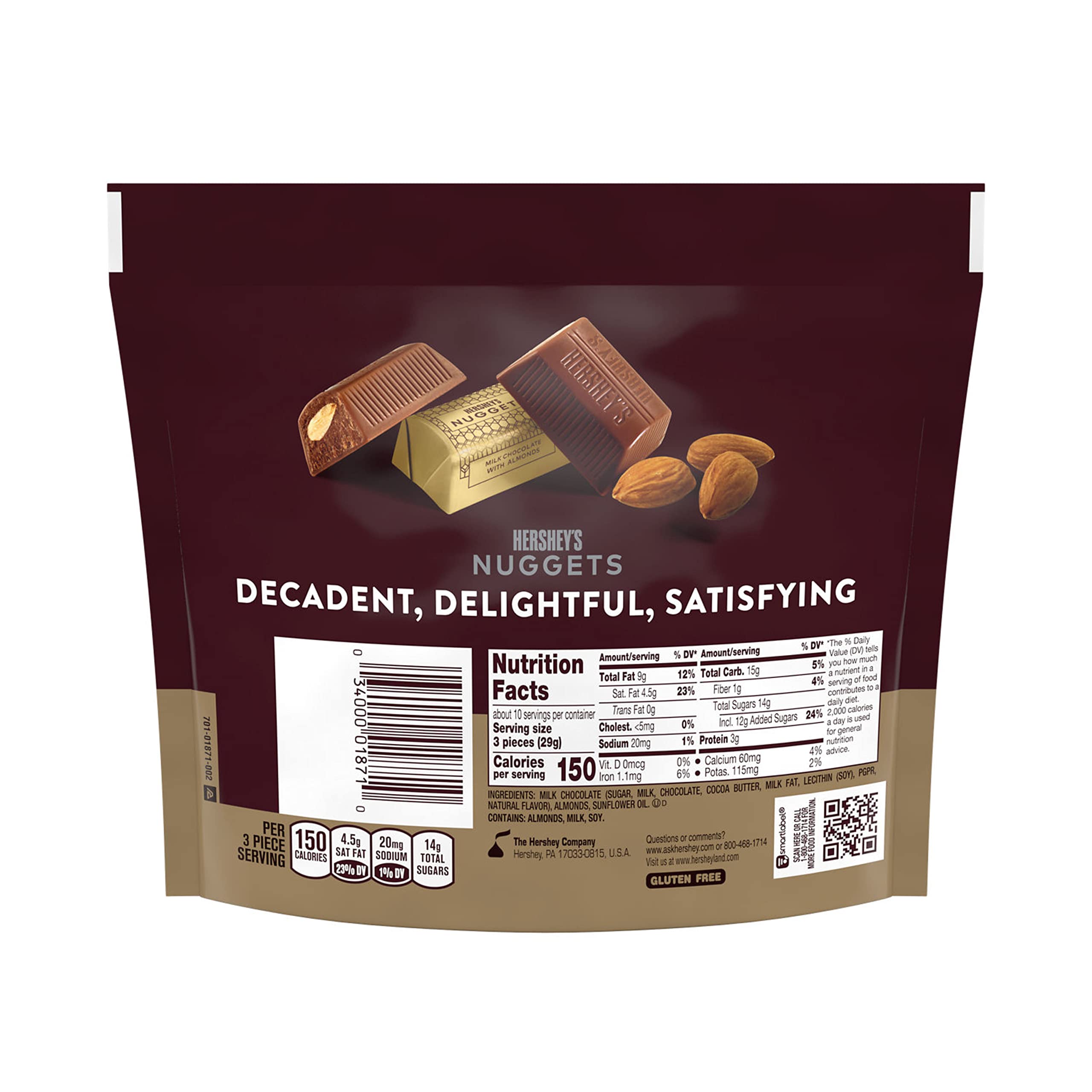 HERSHEY'S Milk Chocolate Almond Nuggets Candy - 10.1 Oz Bulk Pack for Sharing | Perfect for Parties, Office Treats & Holiday Gift Baskets