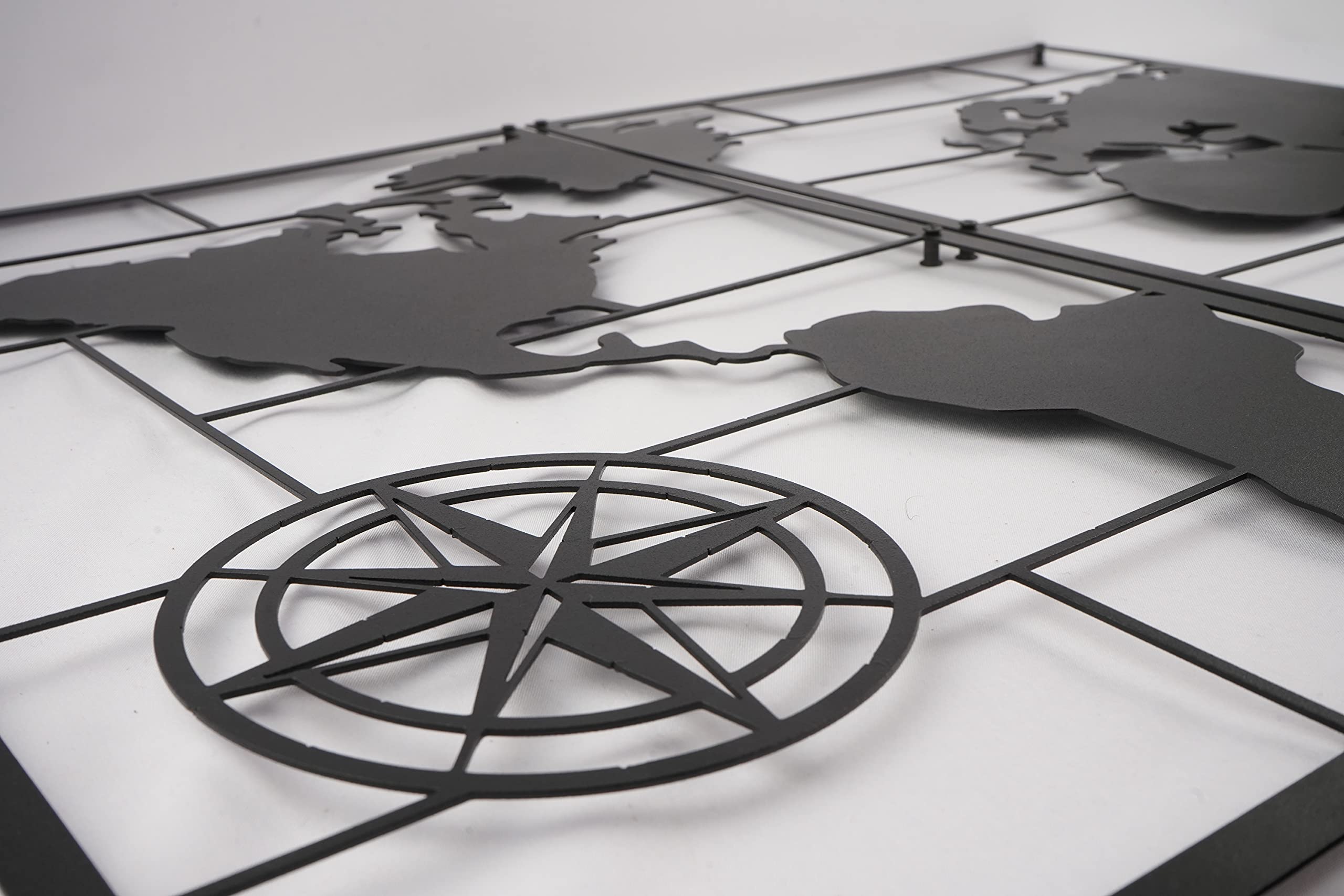 Baupor 3-Piece Black Metal World Map Wall Art Set - 47