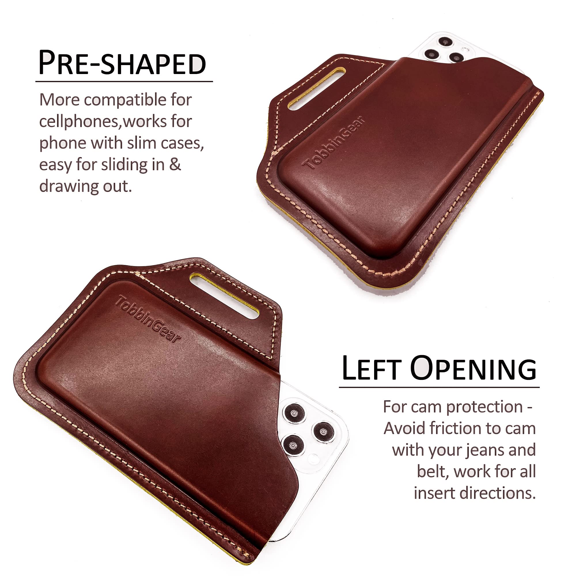TobbinGear Genuine Leather Belt Phone Pouch - Universal Leather Cell Phone Holster Case with Belt Loops for iPhone & Android - Stylish & Durable Phone Holder for Men & Women (Large, Coffee Brown) - Perfect for Work, Travel & Outdoor Activities