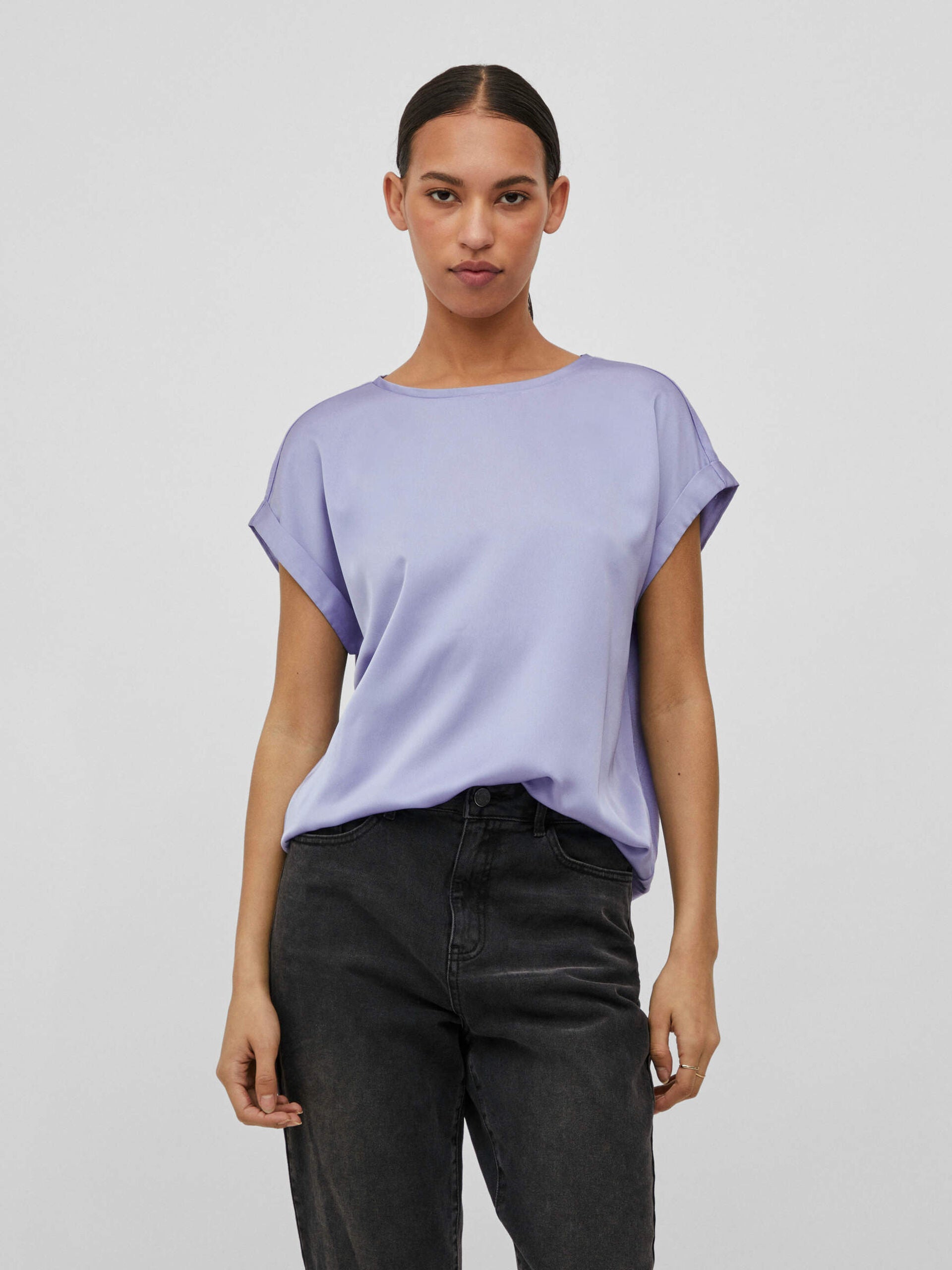 ELLE Women's Satin Blouse in Lavender - Elegant Long Sleeve Shirt for Work, Party & Evening Wear