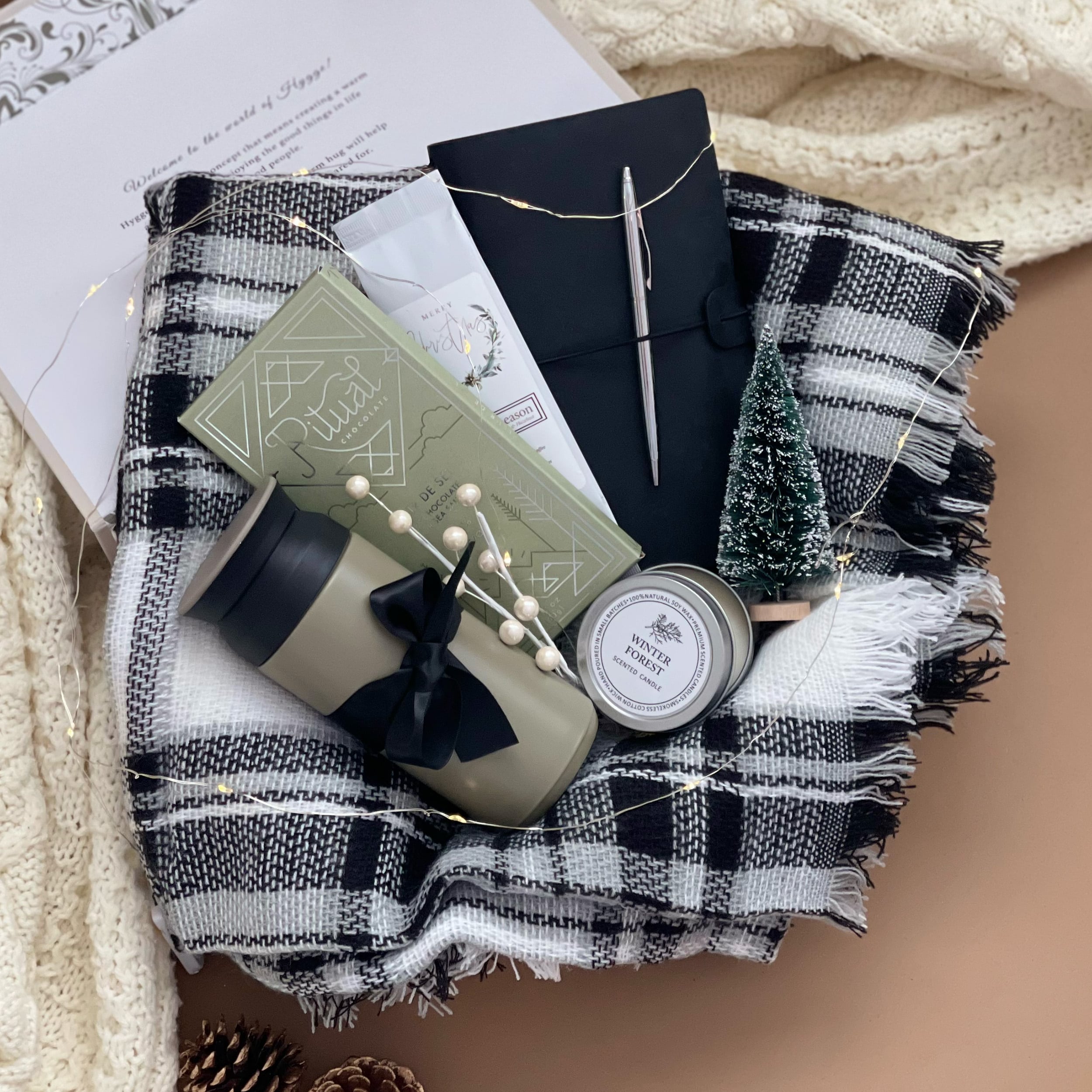 Premium Men's Holiday Gift Box Set - Black & White Plaid Scarf, Insulated Stainless Steel Tumbler, Refillable Leather Notebook & Gourmet Coffee | Perfect Christmas, Birthday & Anniversary Gifts for Him | Office, Travel & Daily Use Essentials
