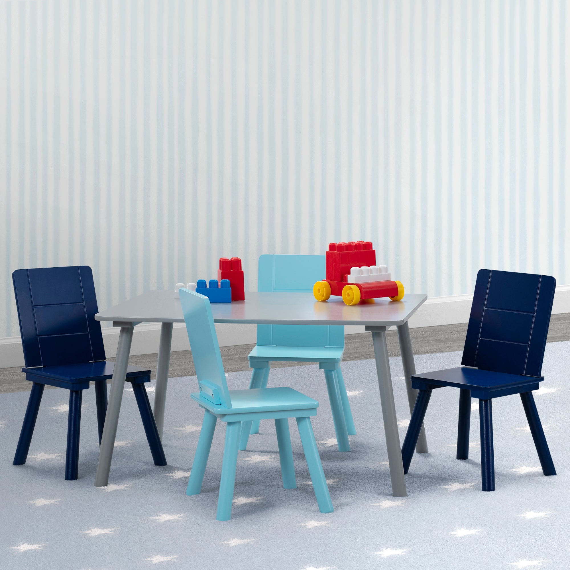 Kids Table and Chair Set - 4-Piece Wooden Children's Furniture for Playroom, Learning & Dining - Perfect for Toddlers & Preschoolers (Pink/Blue) - Ideal for Arts & Crafts, Snack Time, and Homeschooling Activities