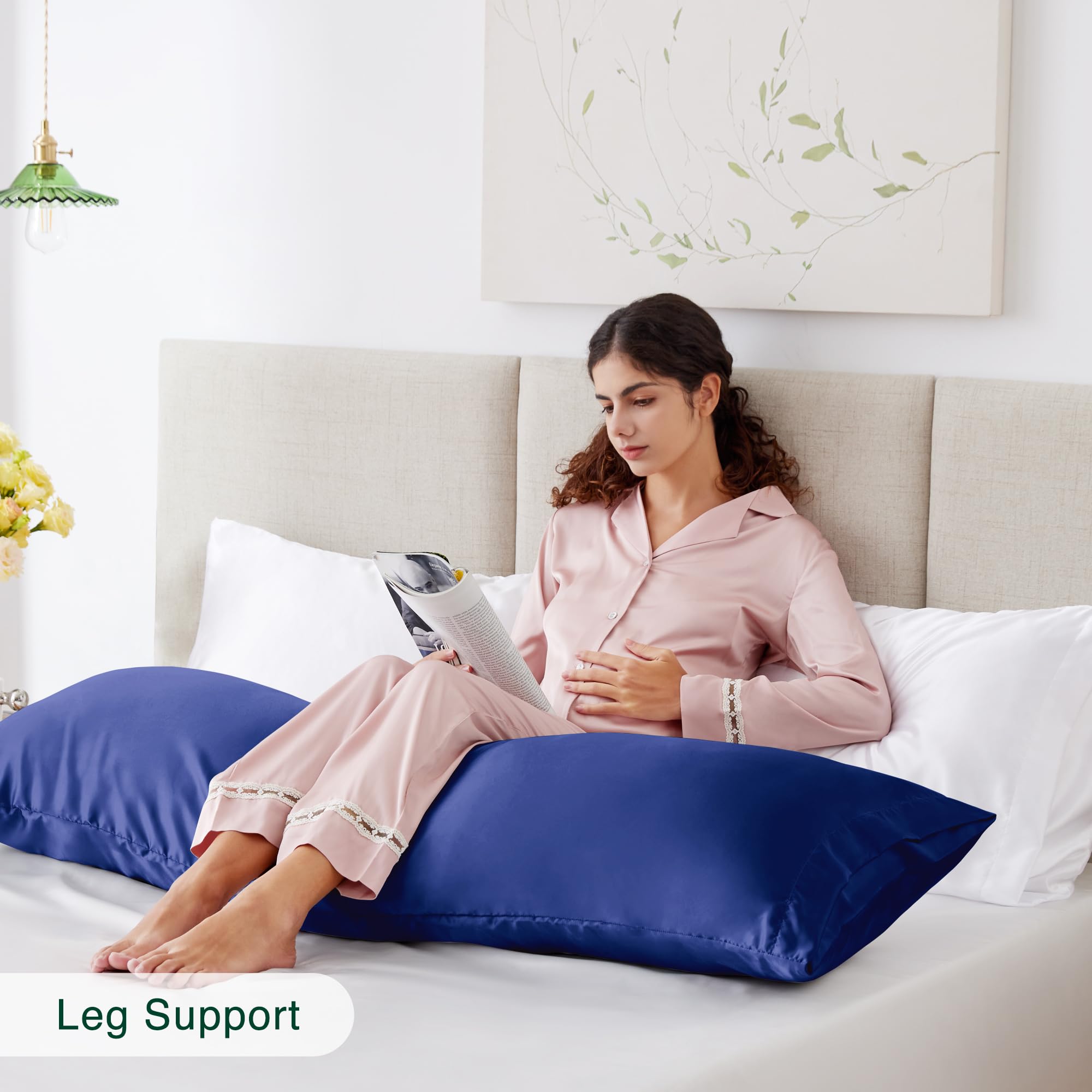 Love's Cabin Navy Blue Satin Body Pillow Cover 20x54 Inches - Soft Cooling Pillowcase with Envelope Closure for Hair & Skin Care - Silky Smooth Like Silk - Perfect for Sleeping, Travel & Home Comfort