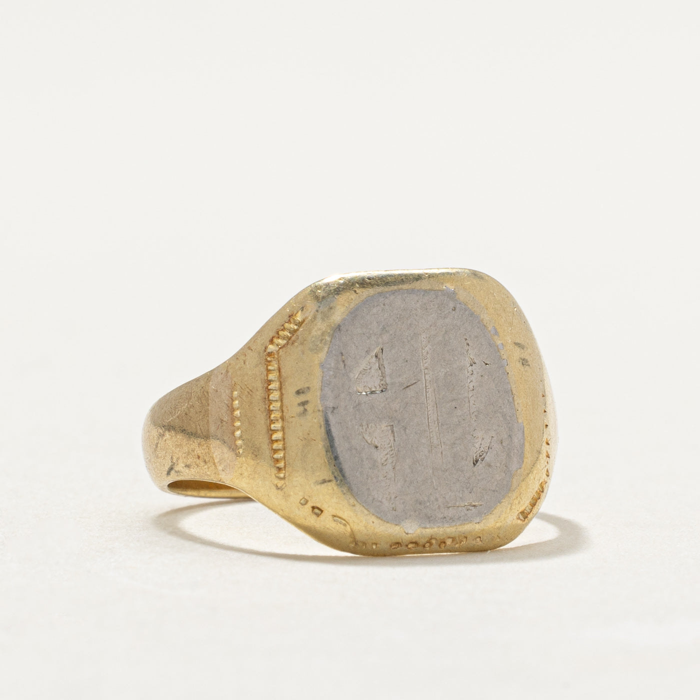 14K Yellow Gold Textured Signet Ring for Men & Women - Size 4.75 - Vintage Style Statement Jewelry for Everyday Wear, Gifts & Special Occasions