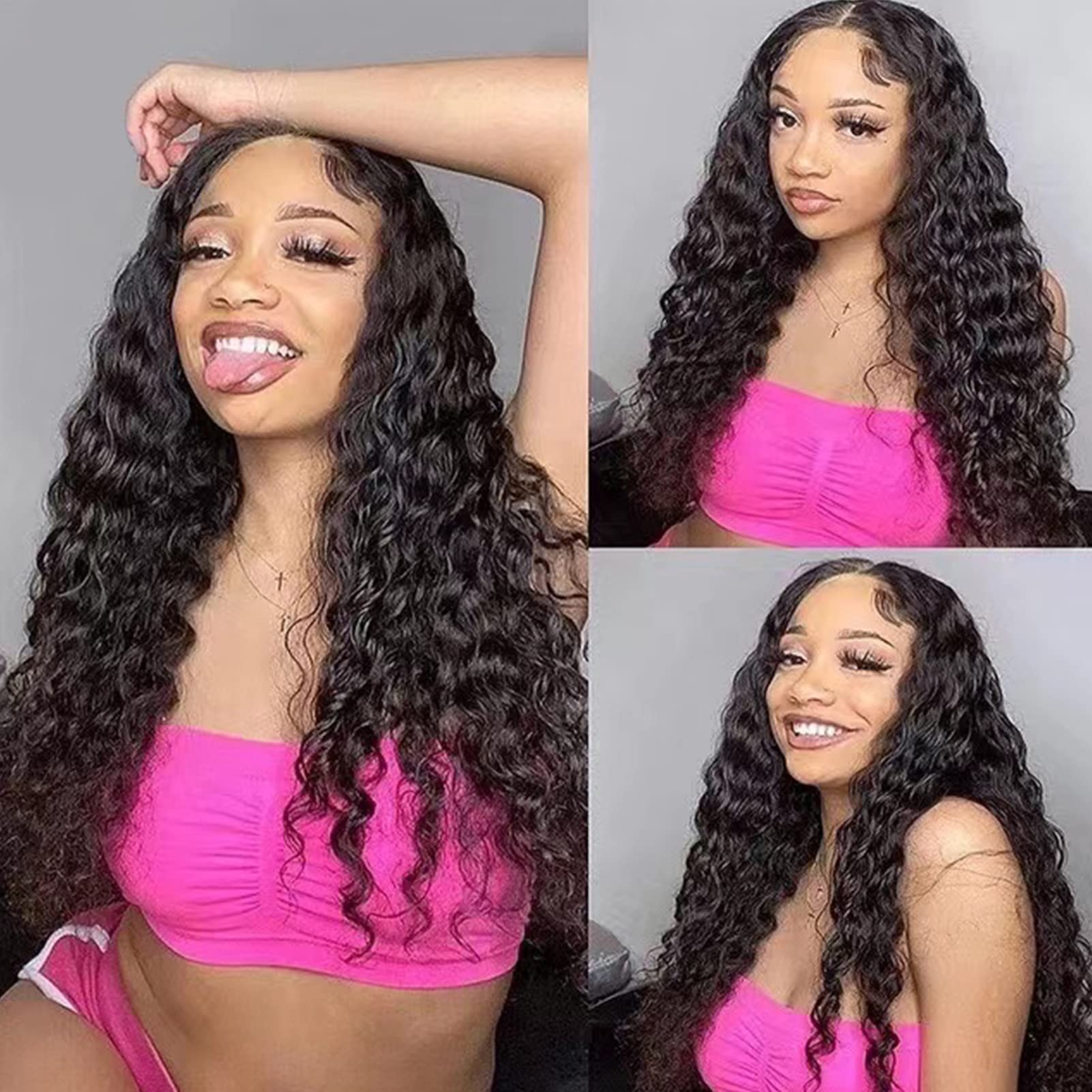 250% Density 13x4 Deep Wave Lace Front Human Hair Wig - Brazilian Virgin Hair Glueless Pre-Plucked with Baby Hair for Black Women | Perfect for Daily Wear, Parties & Special Occasions