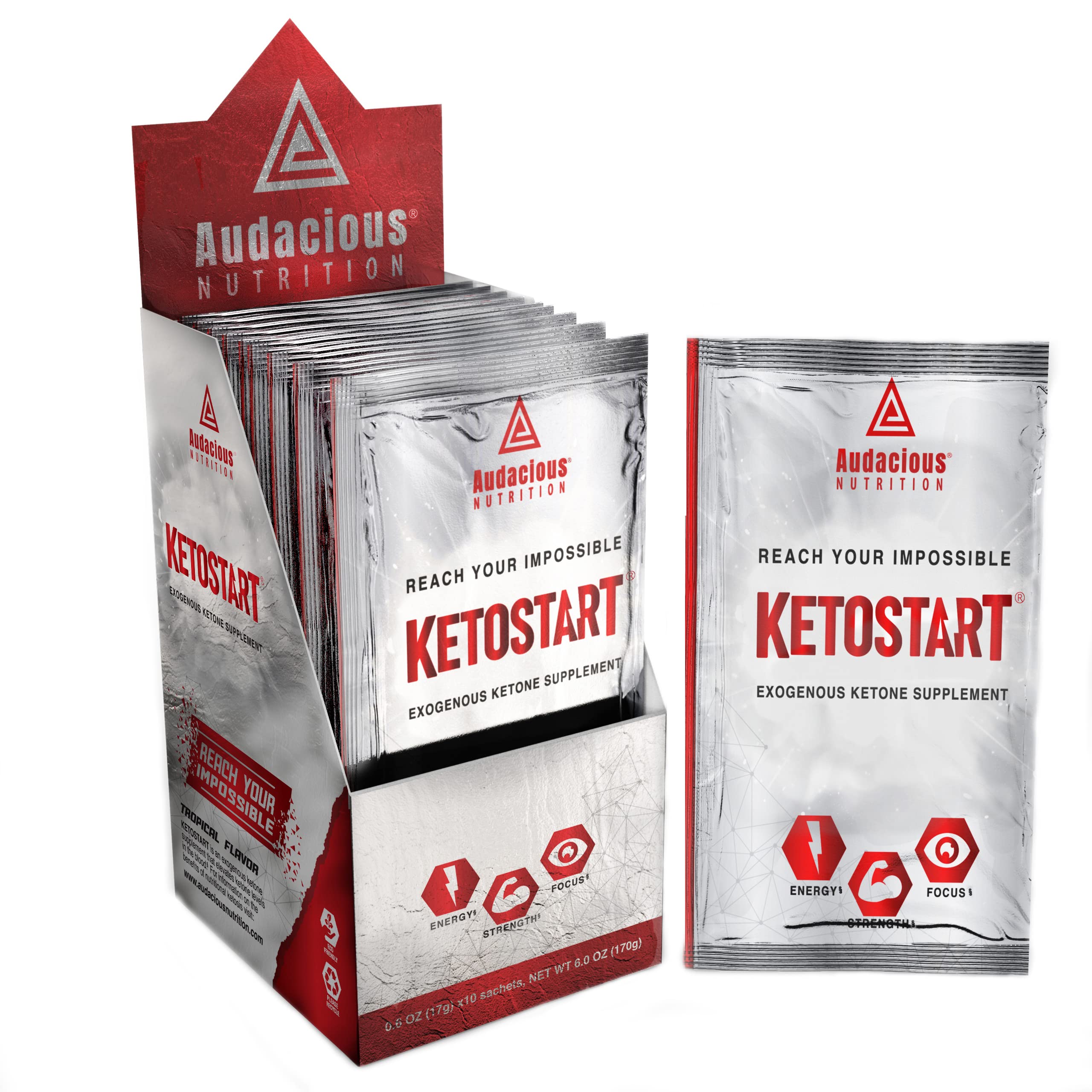 KetoStart Exogenous Ketones Powder with Electrolytes - Caffeine Free Tropical Flavor | Energy & Focus Booster for Keto Diet | Perfect for Workouts, Fasting & Low-Carb Lifestyle (10 Packets)