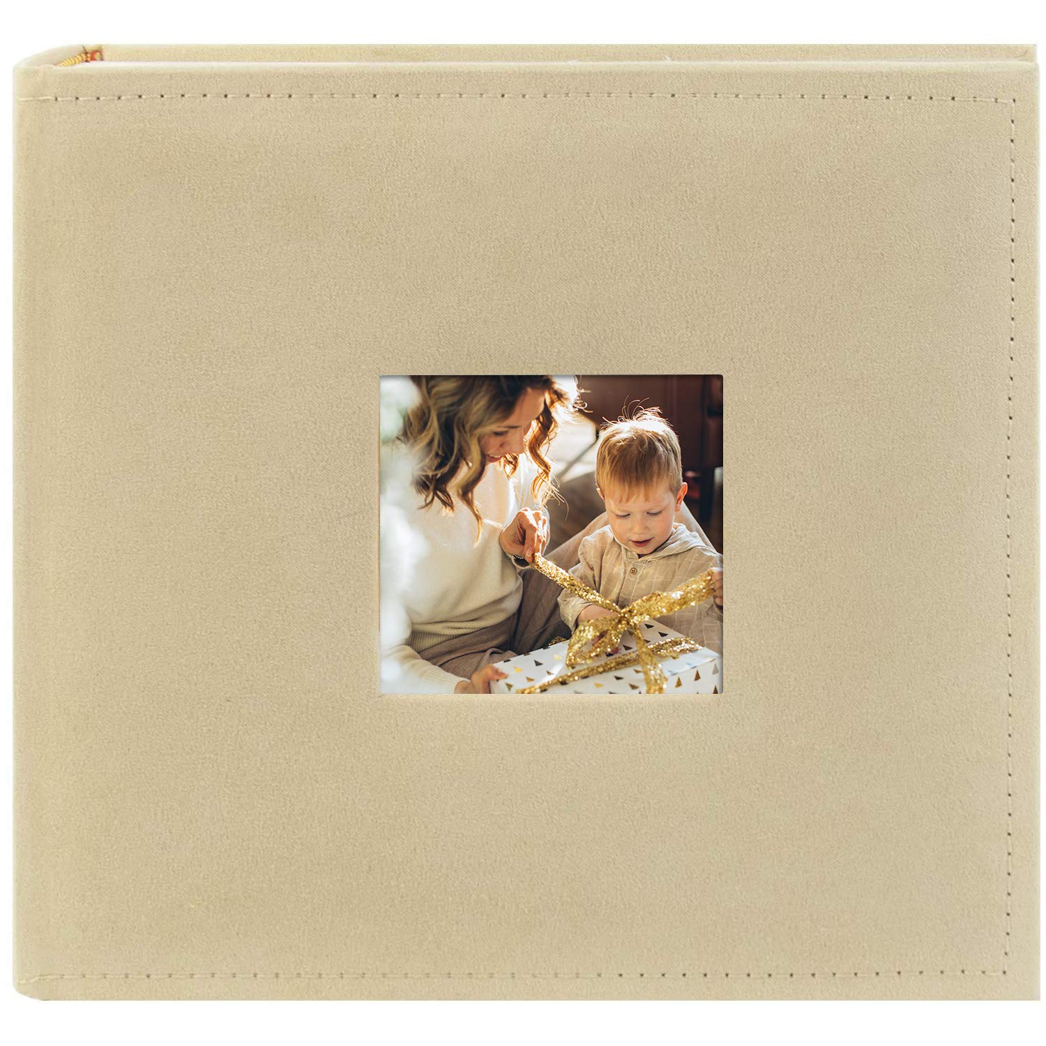 Golden State Art Premium Suede Photo Album - Holds 200 4x6 Photos (2 per Page) for Christmas, Vacation & Anniversary Memories - Large Capacity Scrapbook with Memo Space - Elegant Beige Cover - Perfect for Family Gatherings, Baby Photos & Wedding Keepsakes