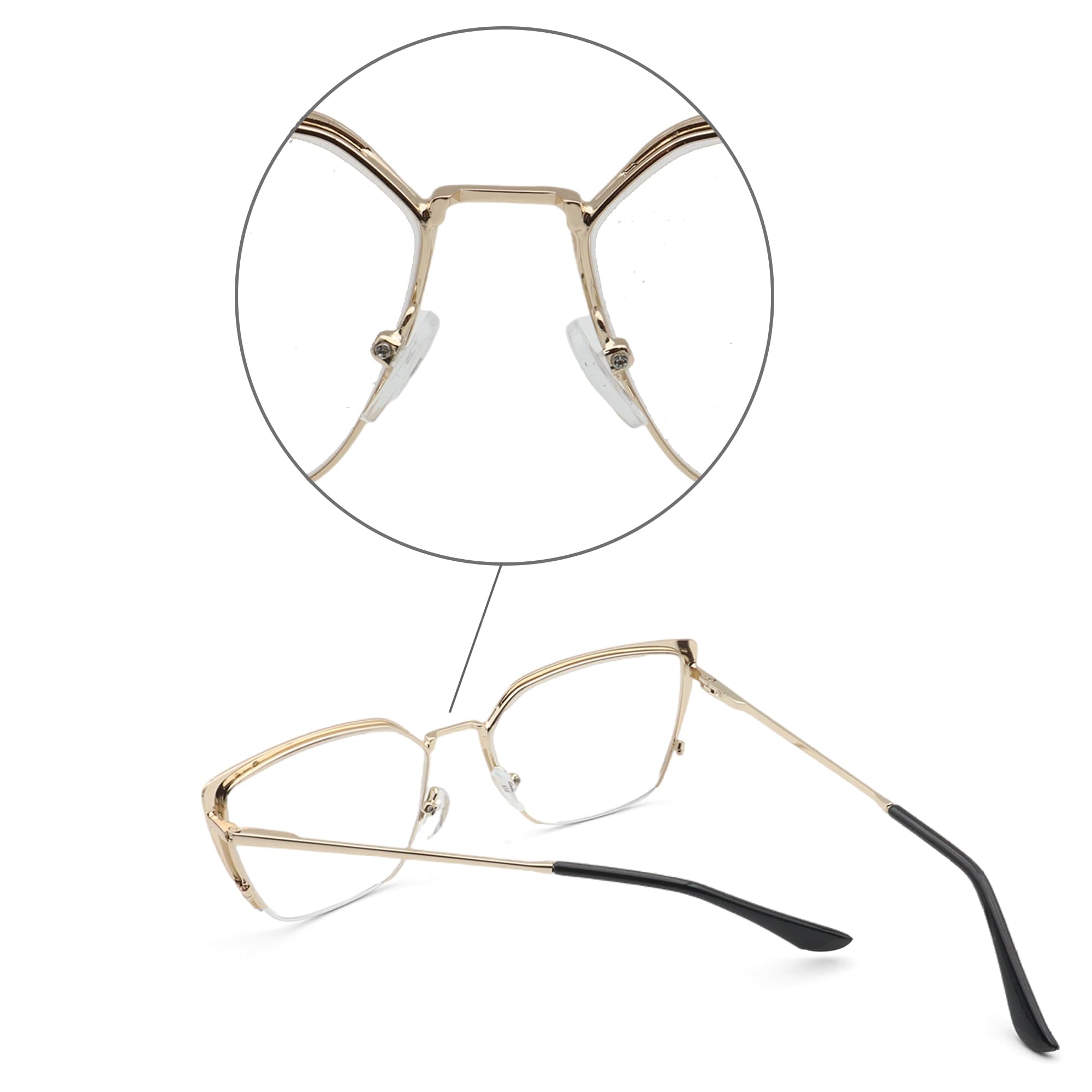 Fashionable Oversized Metal Frame Cat Eye Reading Glasses for Women - Stylish Readers for Work, Reading & Daily Use