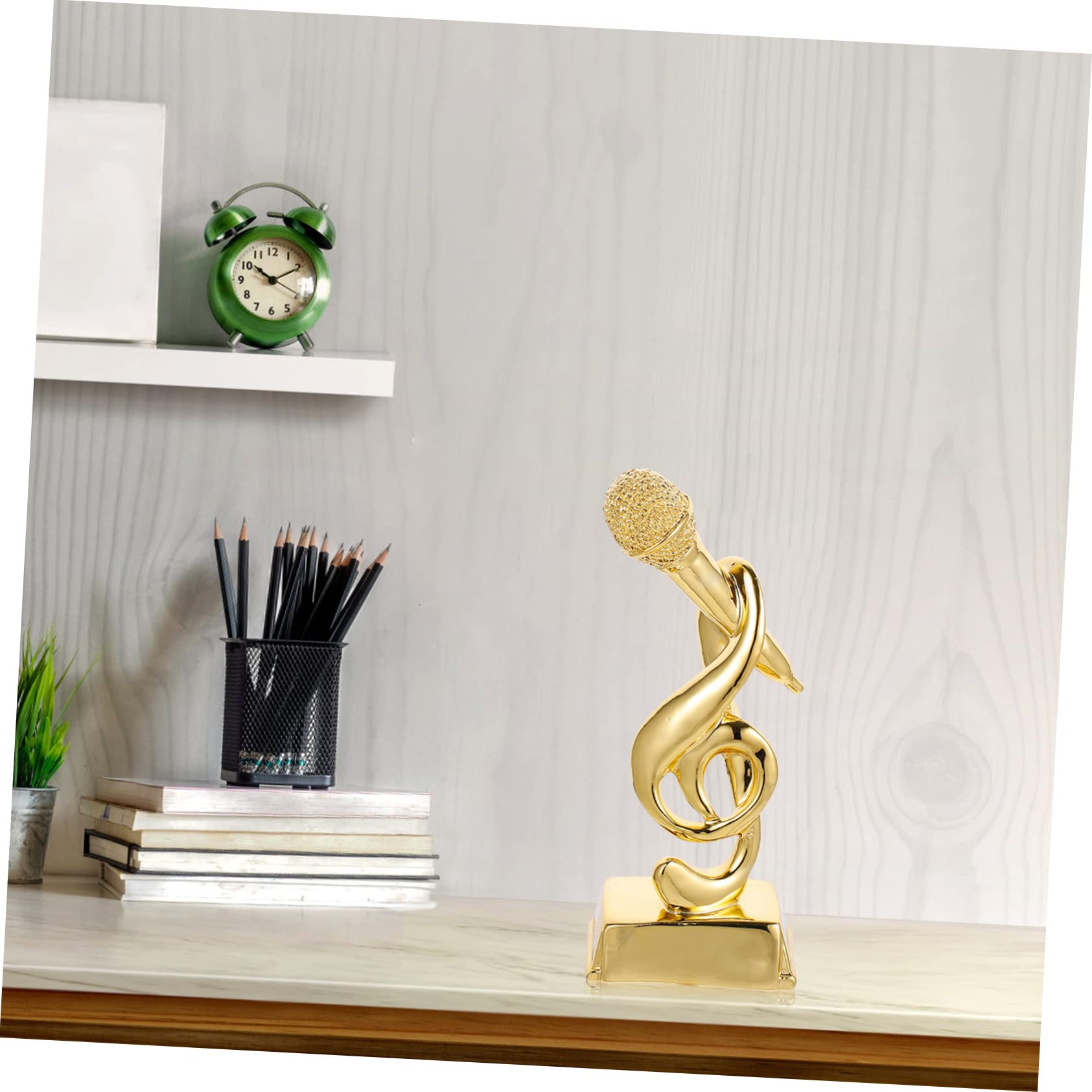 Yardwe 3-Piece Gold Musical Trophy Microphone Set - Mini Singing Trophy Decor for Kids, Tabletop Awards, Resin Music Note Gift for Children - Perfect for Birthday Parties, Music Competitions & Sports Awards