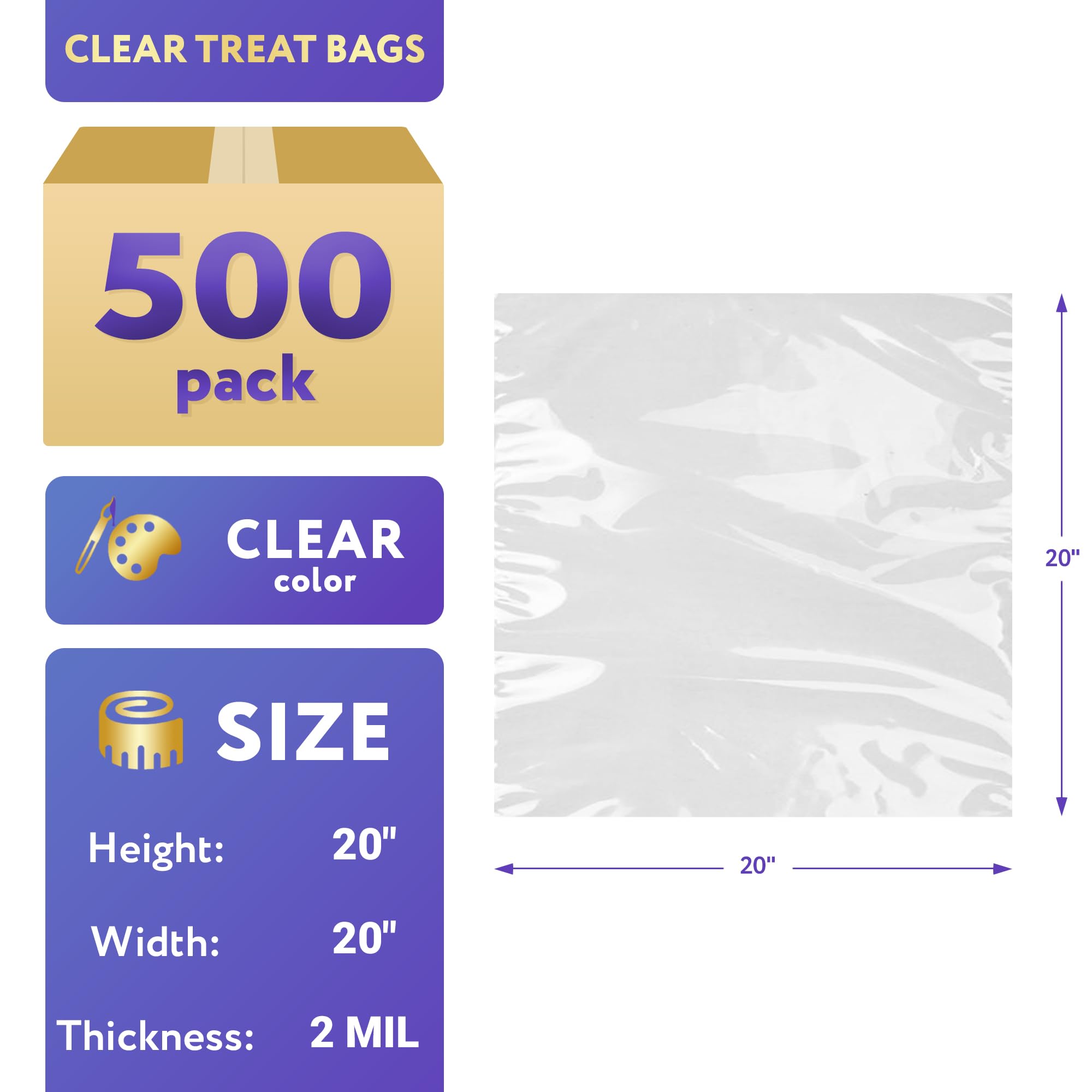 500 Pack 20x20 Inches Clear Poly Mailers - 2 Mil Waterproof Open Top Shipping Bags for Small Items | Perfect for Ecommerce, Retail Packaging & Mailing Envelopes
