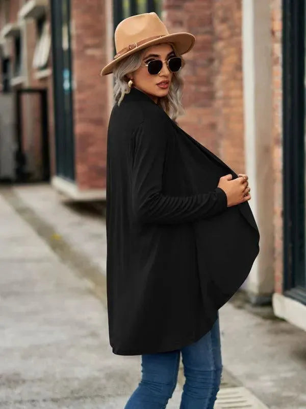 Women's Solid Color Loose Fit Cardigan Sweater - Lightweight Knit Open Front Long Sleeve Cover Up for Casual Wear, Office, and Layering