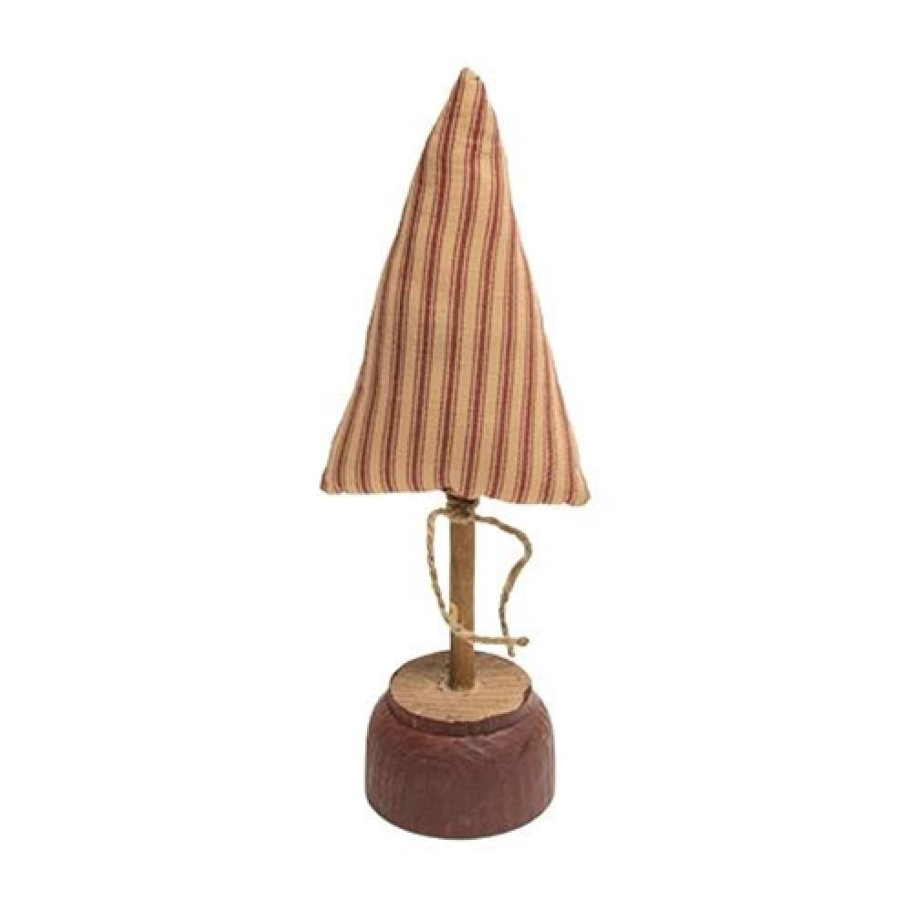Red Stripe Ticking Christmas Tree with Stand - 11 Inch Festive Holiday Decor for Home, Office, and Party Decorations