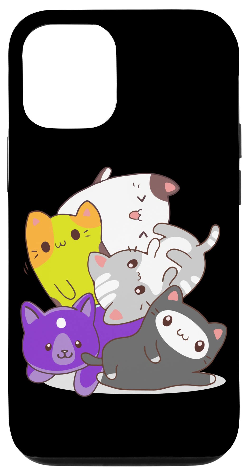 iPhone 12/12 Pro Case - LGBTQ+ Pride Design, Genderfluid & Non-Binary Theme with Cute Cat Pile - Perfect for Pride Month, Everyday Use & Showing Your Unique Identity