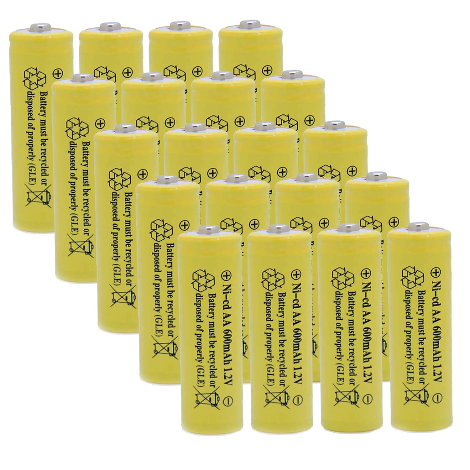 OXWINOU AA NiCD 600mAh 1.2V Rechargeable Batteries 20-Pack - High Performance for Solar Lights, Garden Lights, Remote Controls, Computer Mice - Perfect for Outdoor & Indoor Use (Yellow)