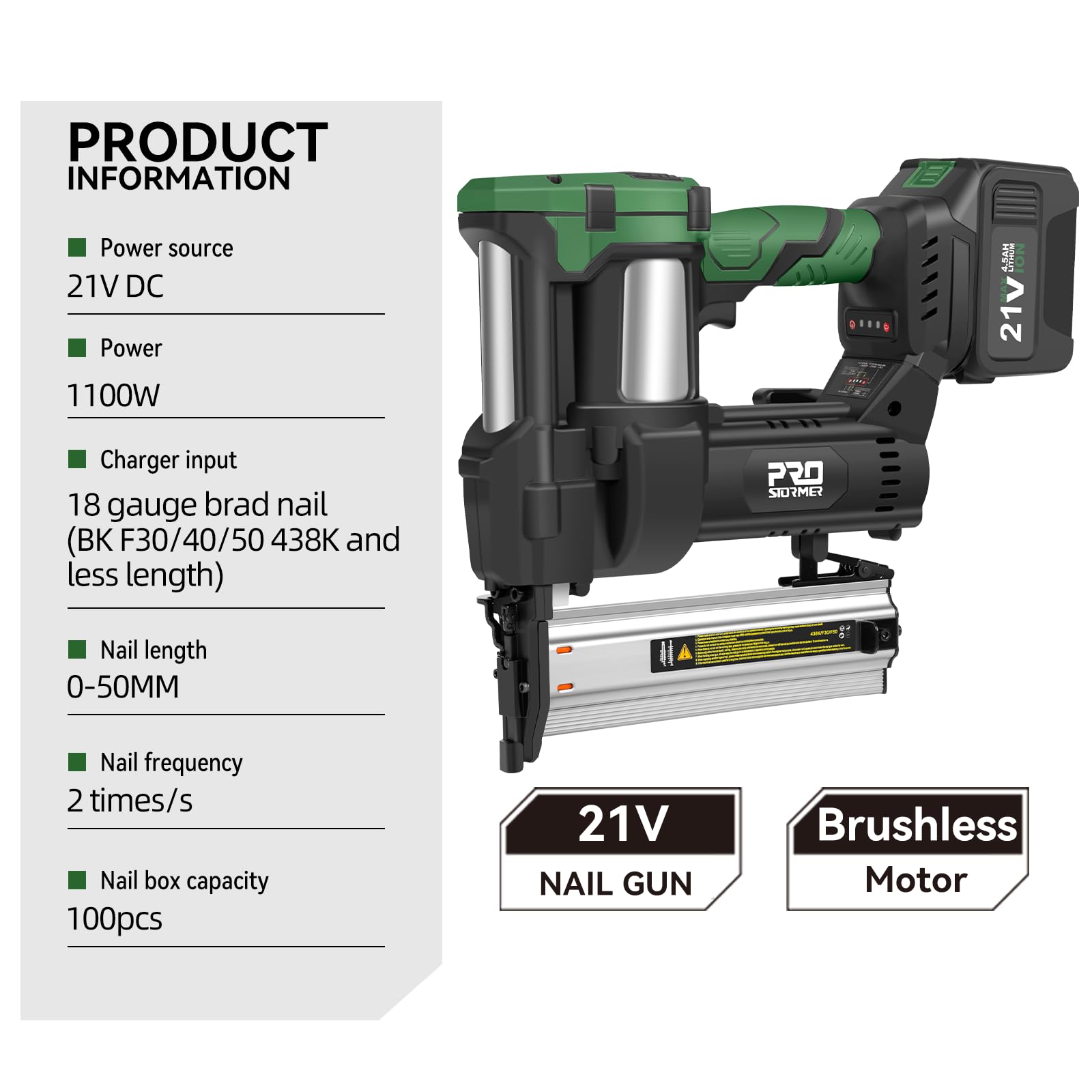 Prostormer 18V Cordless Brushless Brad Nailer & Staple Gun Kit - 2-in-1 18 Gauge Nail Gun with 4.5Ah Lithium-Ion Battery & Fast Charger - Perfect for Woodworking, Home Renovation, Upholstery, DIY Projects - Ideal for Framing, Trim Work, Cabinet Making and Furniture Repair