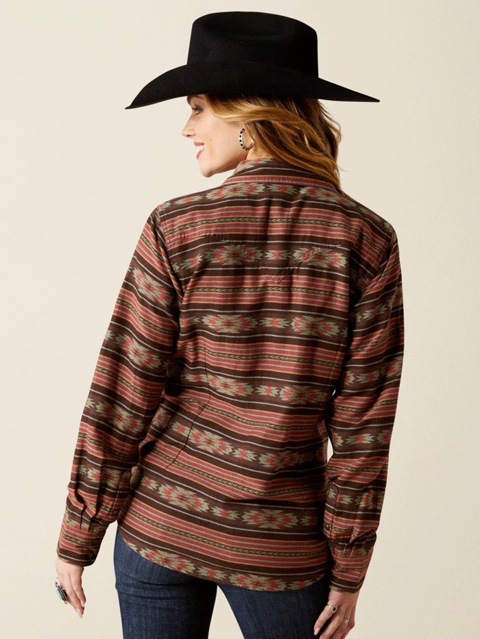 Ariat Women's Everyday Western Shirt - Soft Silt Serape Print Brown Plaid Long Sleeve Button Down Top for Casual Wear & Country Style Outfits