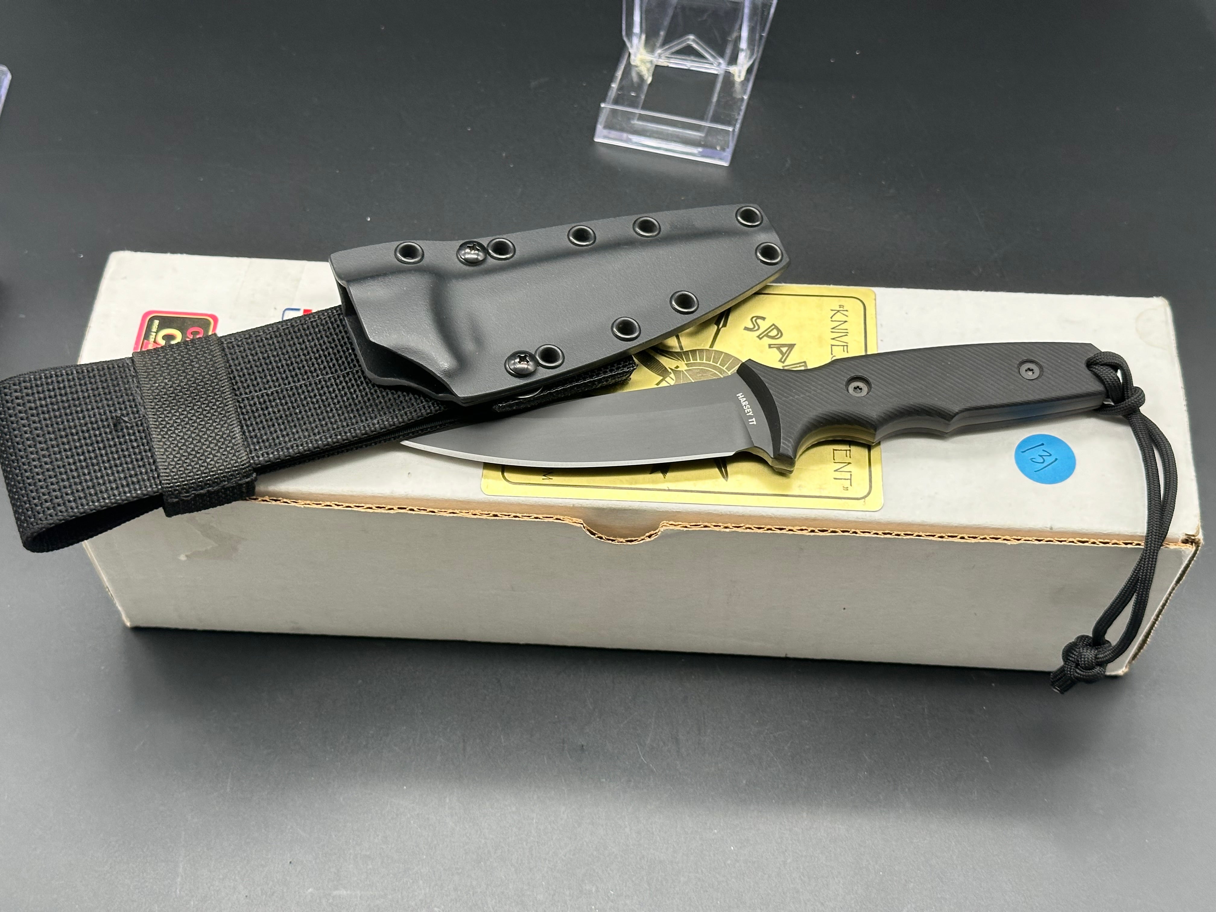 Spartan Harsey TT Tactical Trout Knife - Black S35VN Steel Blade with Black Linen Micarta Handle - Survival, Hunting, Camping & Outdoor Activities