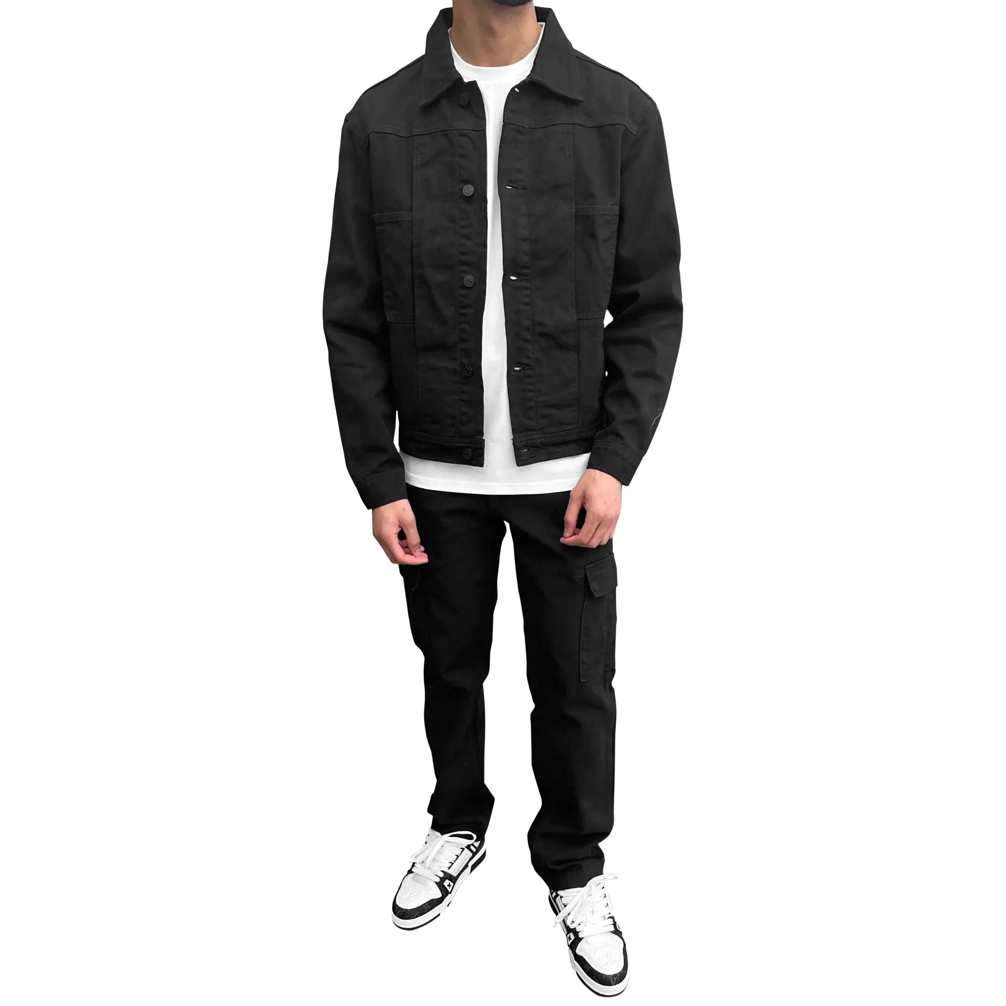 SIARR Black Denim Jacket & Cargo Pants Set - Stylish Streetwear Outfit for Men | Perfect for Casual Wear, Urban Fashion, and Outdoor Adventures