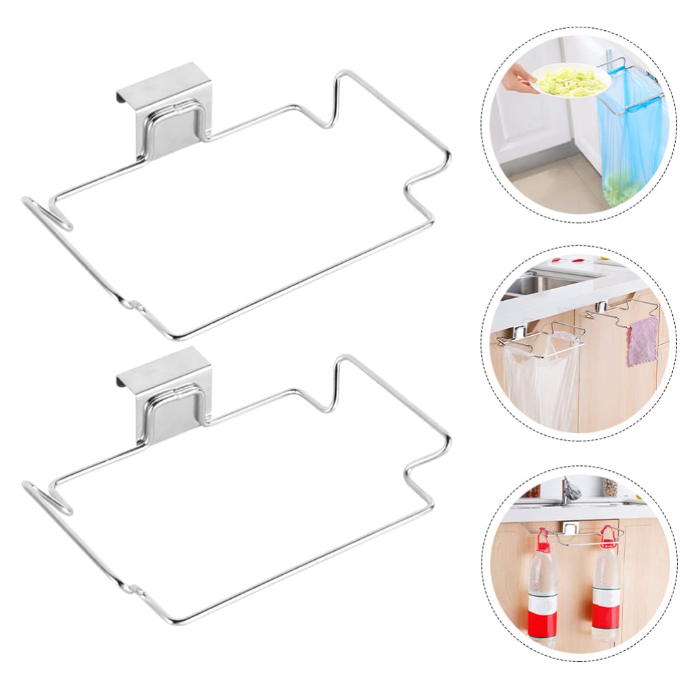 Zerodeko 2-Pack Stainless Steel Hanging Trash Bag Holder - Space-Saving Cabinet Hook for Kitchen, Bathroom & Pantry Organization - Perfect for Grocery Bags, Towels & Household Storage