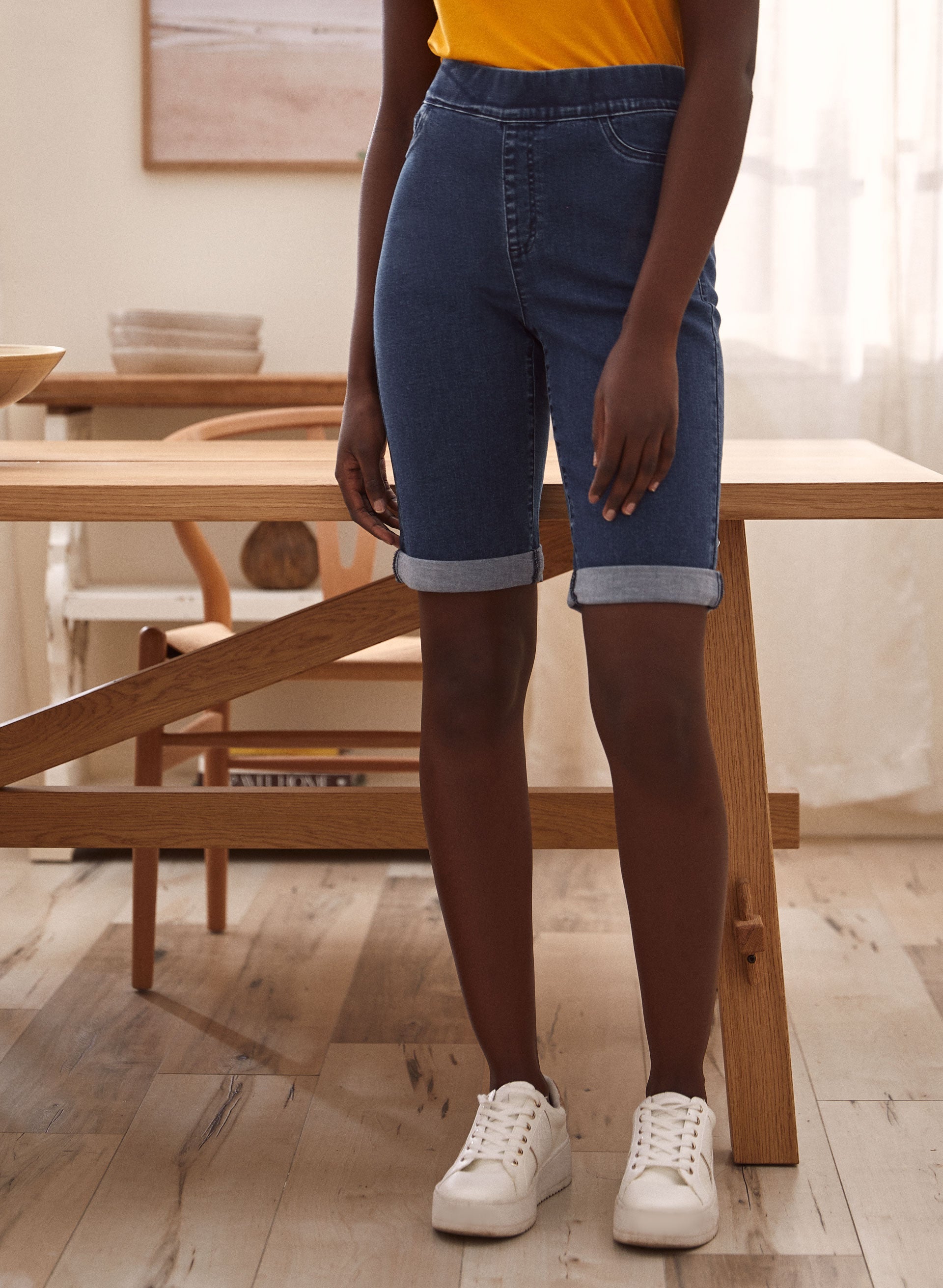 Embroidered Pocket Pull On Denim Shorts for Women - Comfortable Stretch High Waist Casual Summer Shorts - Perfect for Beach, Travel, and Everyday Wear