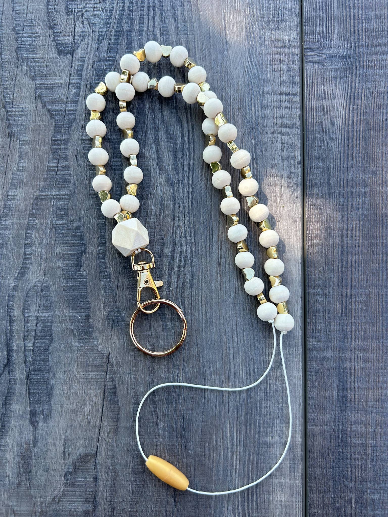 Gold Heart Beaded Lanyard with Breakaway Clasp - Stylish ID Badge Holder for Work, School, and Events | Adjustable Neck Strap for Keys, Whistles & Accessories