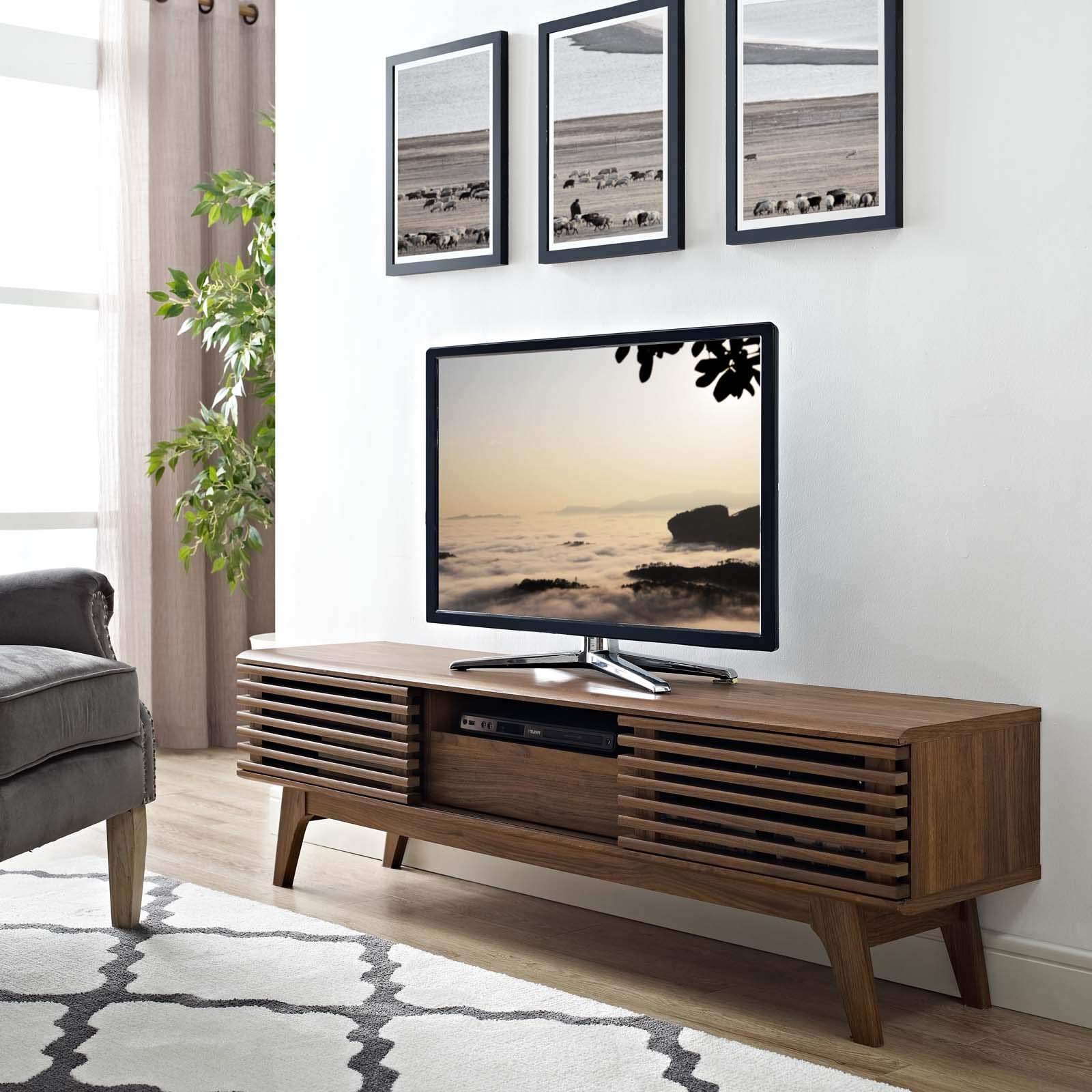 Modern Contemporary Wooden TV Stand Console Table for Living Room, Lounge, Club & Lobby - Brown Media Entertainment Center - Perfect for Home Theater Setup & Stylish Interior Decor