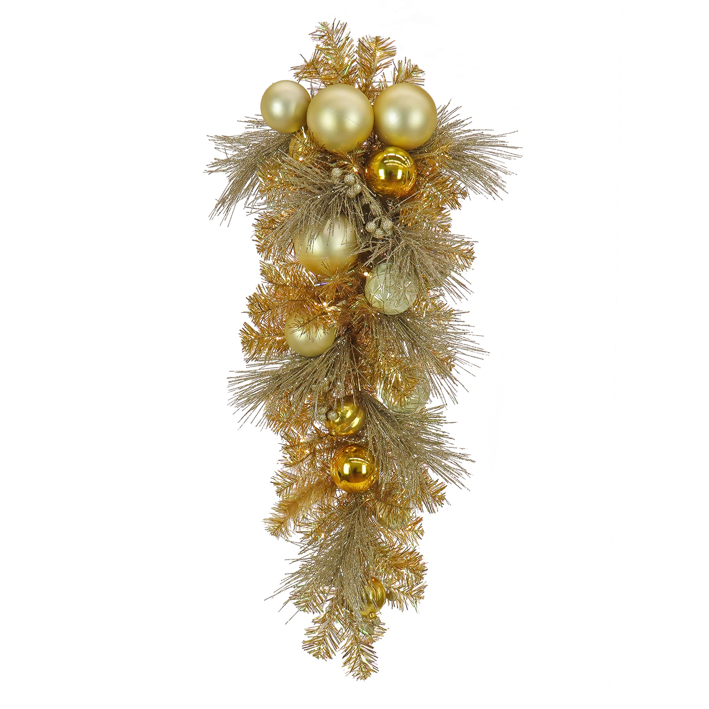 36 Inch Pre-Lit Be Merry Gold Teardrop Christmas Tree with 200 Warm White LED Lights - Indoor Holiday Decor for Living Room, Bedroom & Office