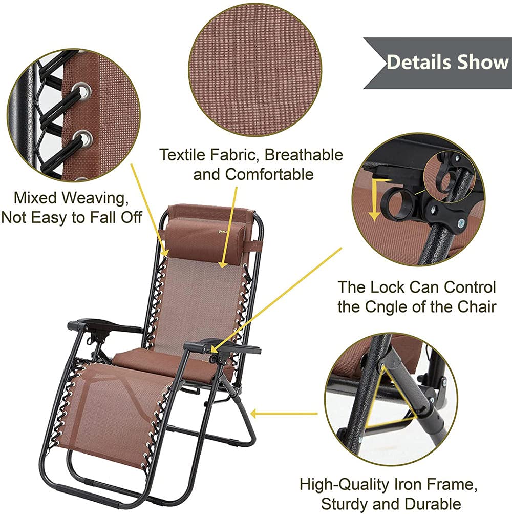 3-Piece Zero Gravity Lounge Chair Set - Heavy Duty Folding Outdoor Recliners for Patio, Poolside & Camping (2 Oversized Chairs + Side Table) - Comfortable Brown Patio Furniture for Adults - Perfect for Backyard Relaxation, Beach Lounging & Outdoor Gatherings