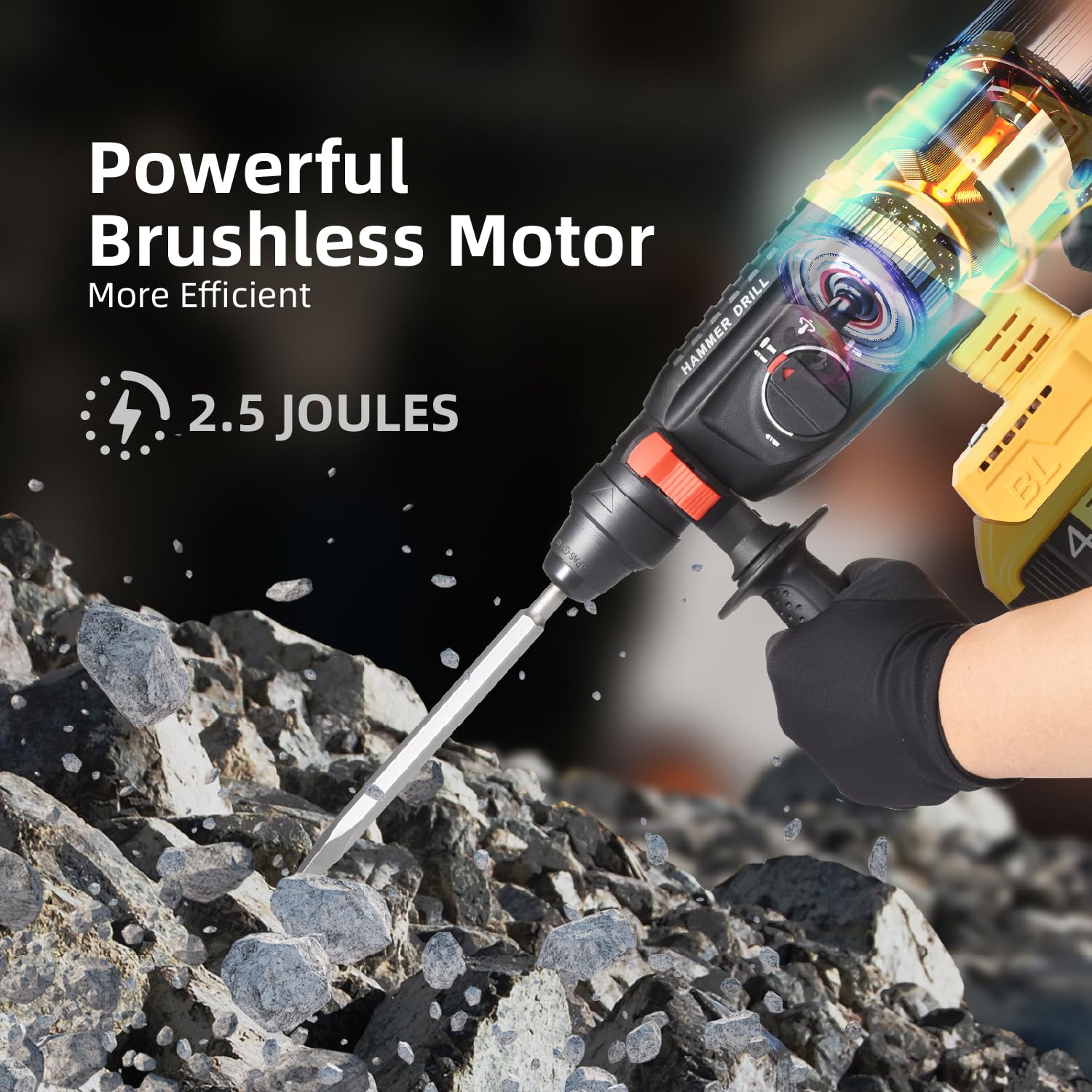 **20V MAX SDS Rotary Hammer Drill - Compatible with Dewalt Batteries (Battery Not Included) - Heavy Duty Safety Clutch, 4 Functions & 5 Drill Bits for Concrete, Masonry, Wood, Metal - Ideal for Construction, Renovation & DIY Projects**