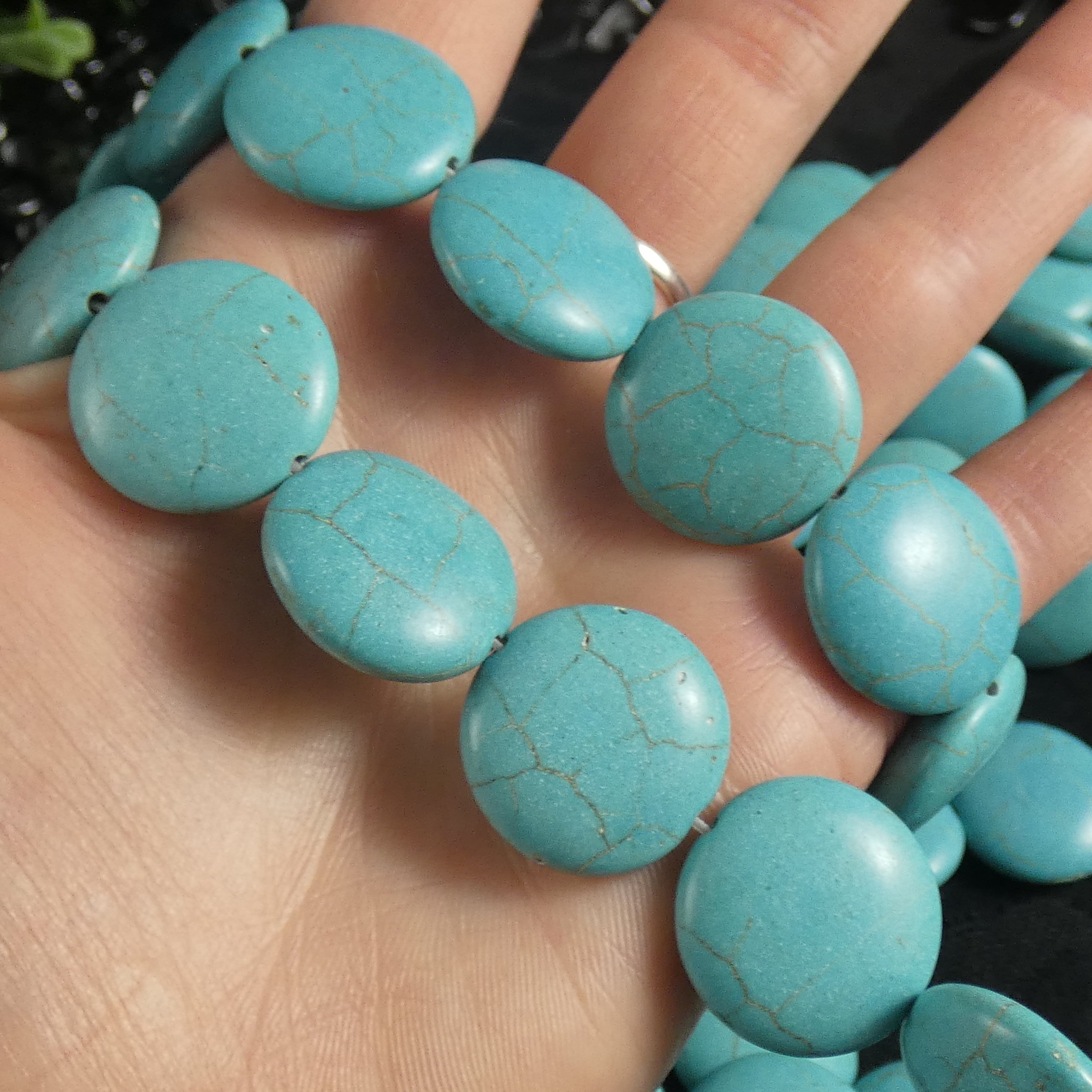 Blue Magnesite Flat Round Bead Strands (20mm) - Natural Stone Beads for Jewelry Making, DIY Bracelets & Necklaces - Perfect for Boho, Yoga & Meditation Accessories