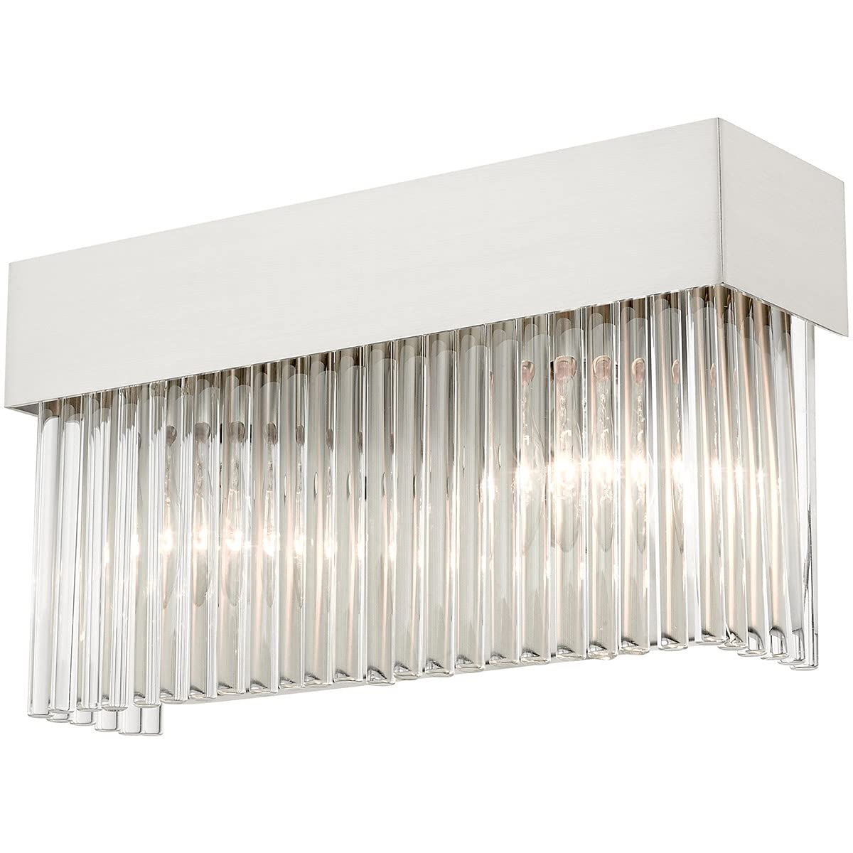Livex Lighting 15712-91 Brushed Nickel Bathroom Vanity Light Fixture - 2 Lights, Modern Sconce for Bathroom Mirror, Perfect for Vanity Makeup Area and Powder Room Lighting