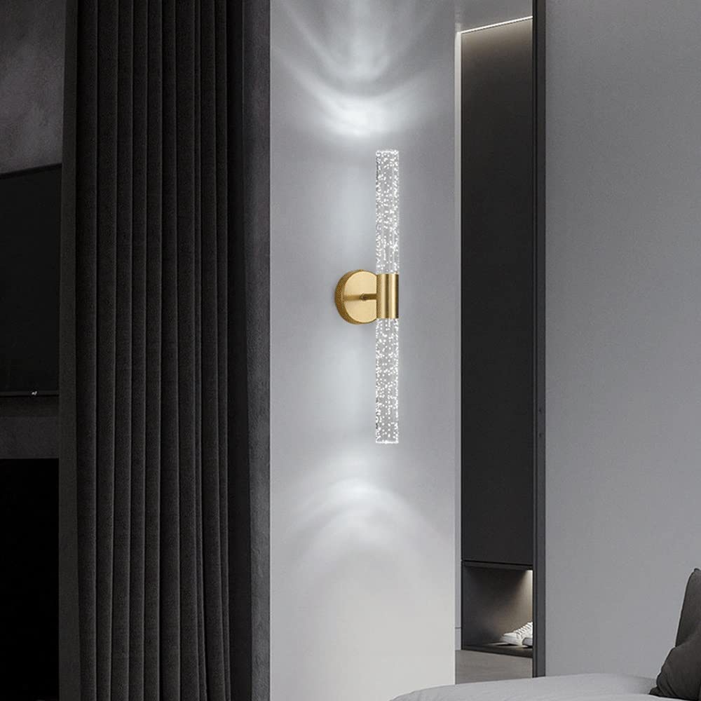 Modern LED Bubble Wall Sconce - Gold Crystal Glass Wall Lamp for Bedroom & Bathroom Decor - White Light Indoor Wall Mount Fixture - Perfect for Ambient Lighting in Living Rooms, Hallways, and Spa Areas