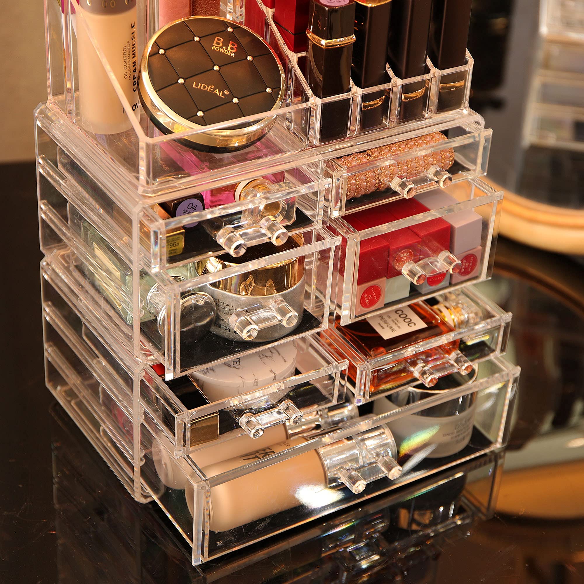 3-Pack Clear Acrylic Makeup Organizer with 7 Stackable Drawers - Vanity & Bathroom Storage for Jewelry, Hair Clips, Skincare & Beauty Products | Perfect for Bedroom, Dressing Table & Countertop Organization