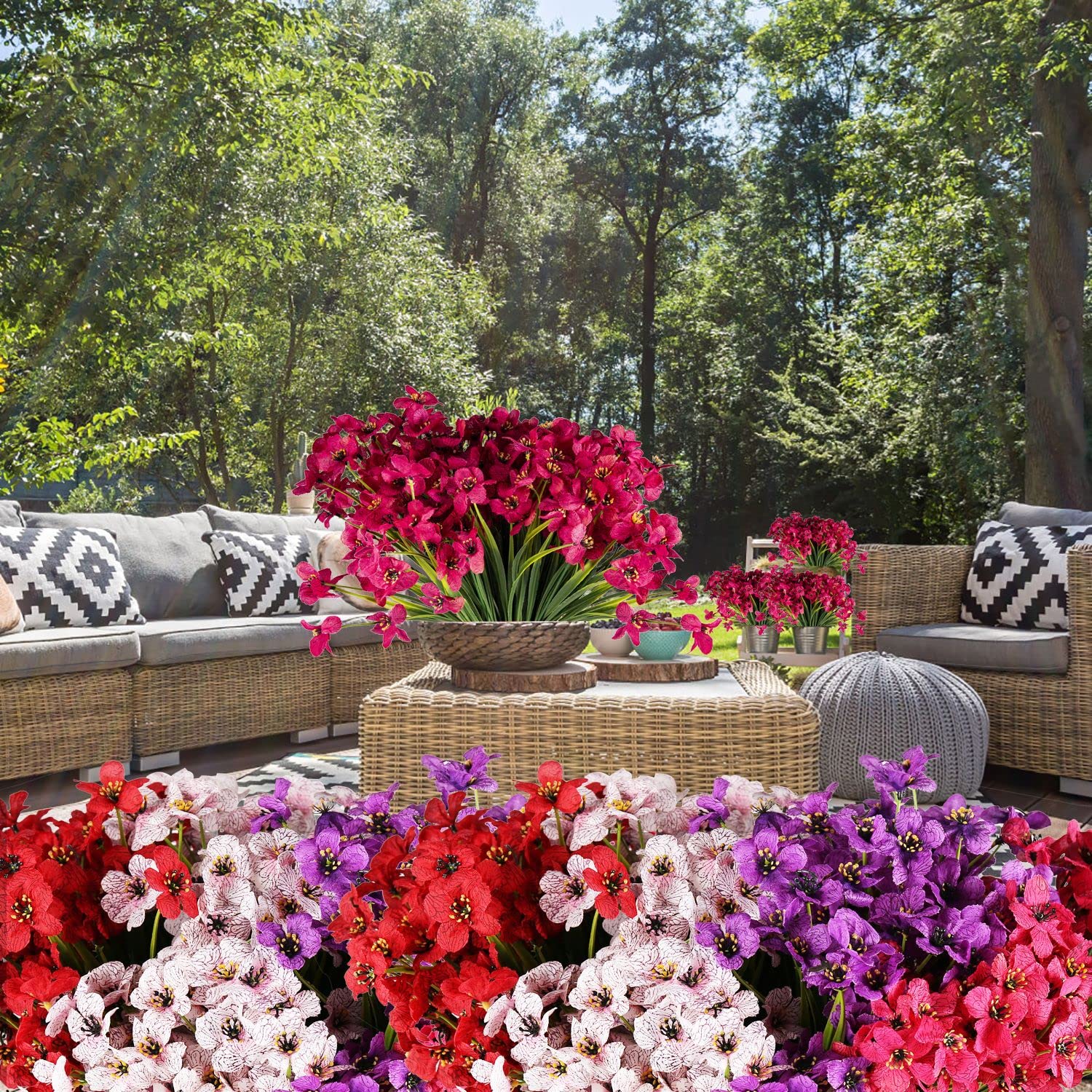 20 Bundles UV Resistant Artificial Flowers Outdoor Fake Roses - No Fade, Weatherproof for Patio, Porch, Window Box, Home, Wedding & Farmhouse Decor (Rose Red) | Perfect for Garden, Balcony, Centerpieces & DIY Crafts
