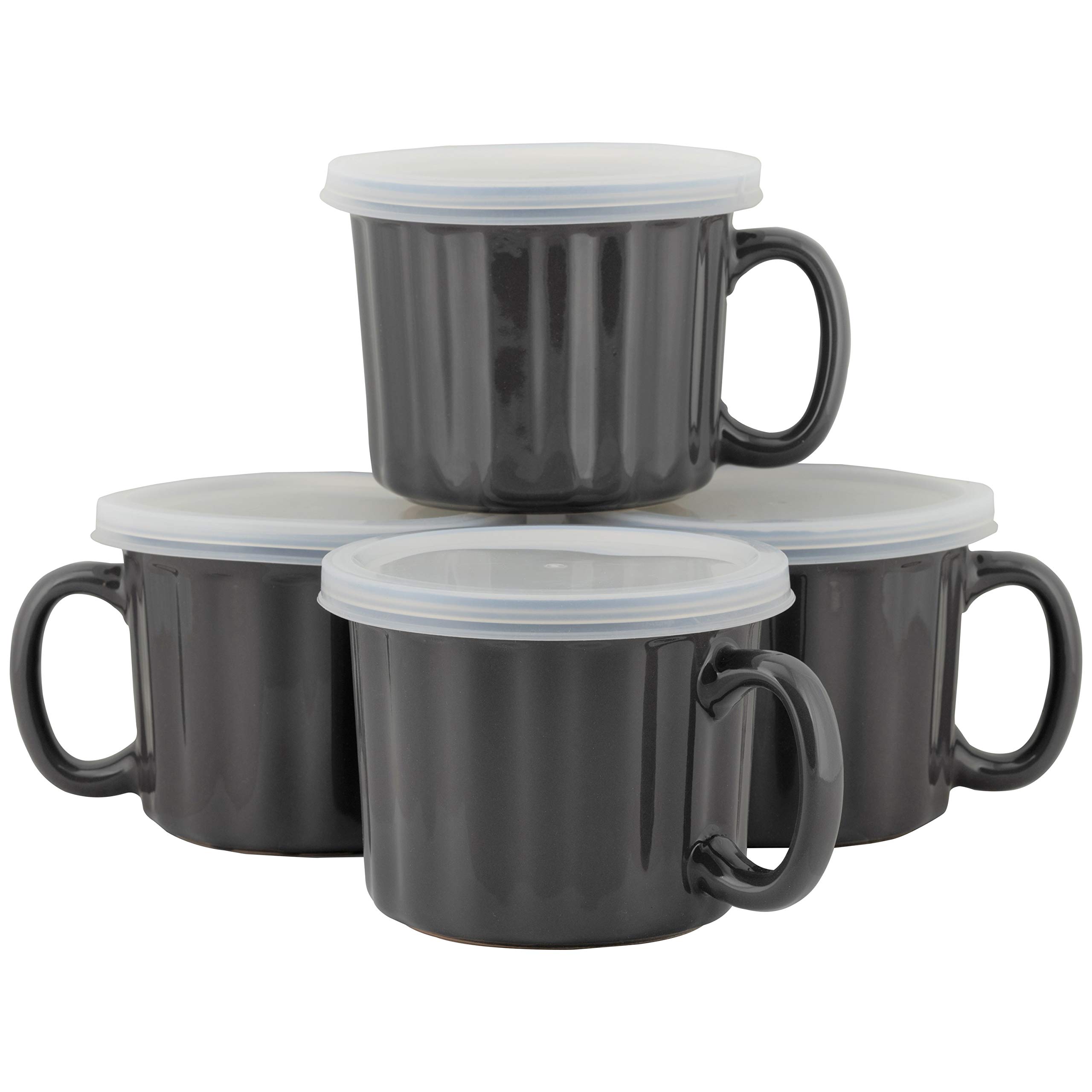 10 Strawberry Street 20 Oz Insulated Soup Mugs with Lids - Set of 4, Charcoal Grey - Perfect for Hot Soups, Stews & Coffee at Home, Office or Camping