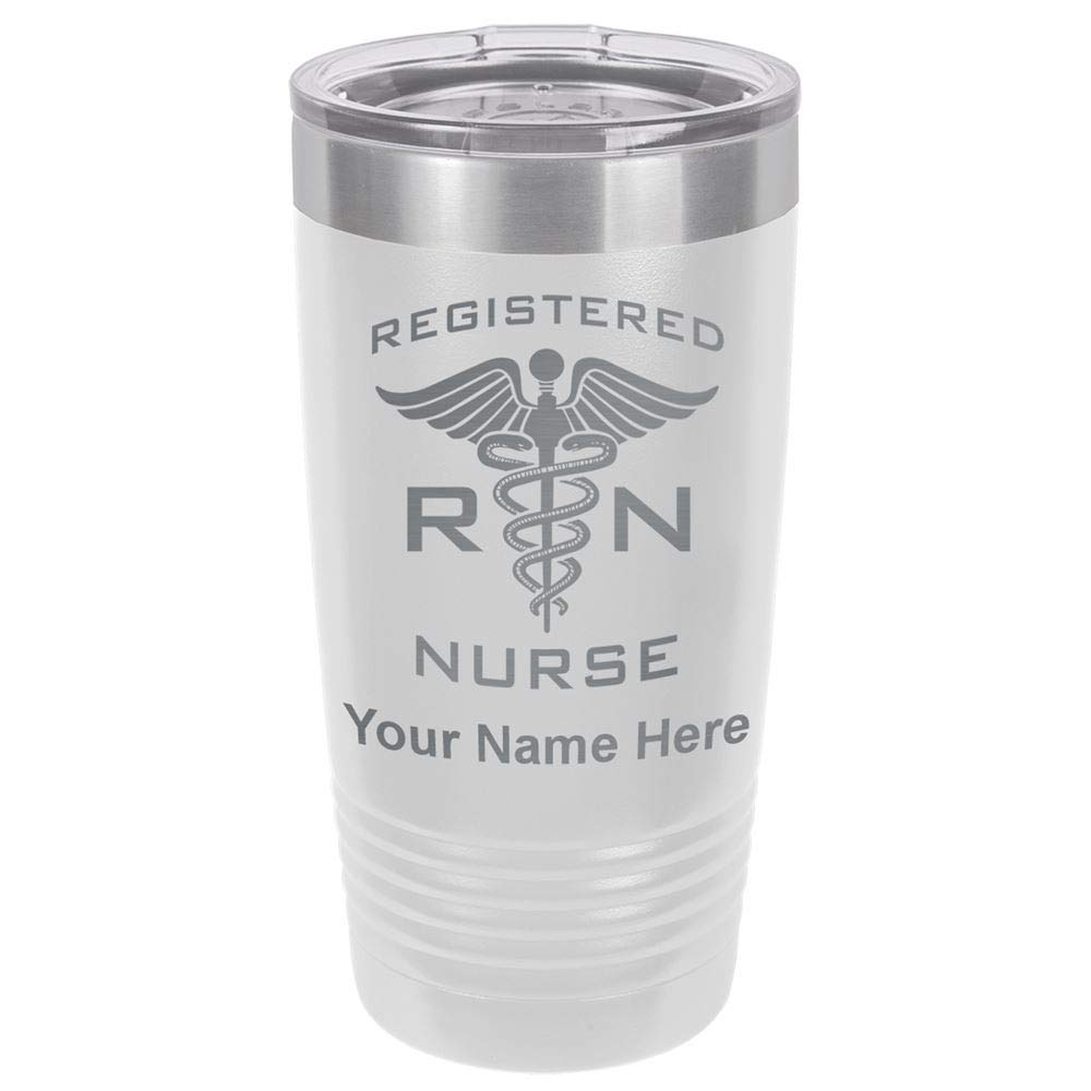 20oz Tumbler Mug for RN Registered Nurses - Custom Engraved White Insulated Cup - Perfect Gift for Nurses Week, Graduation & Hospital Shifts
