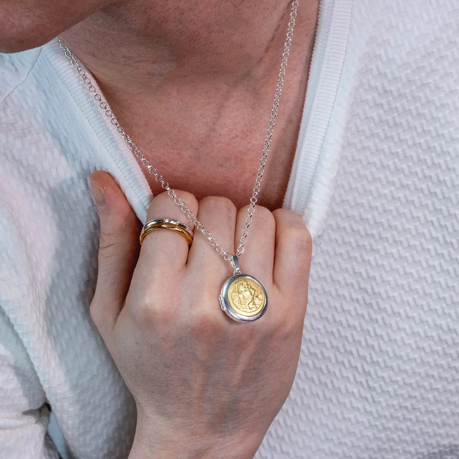 St. Christopher Medal Necklace for Men - 925 Sterling Silver & 14K Gold Plated Religious Pendant - Perfect for Travel Protection & Gifts