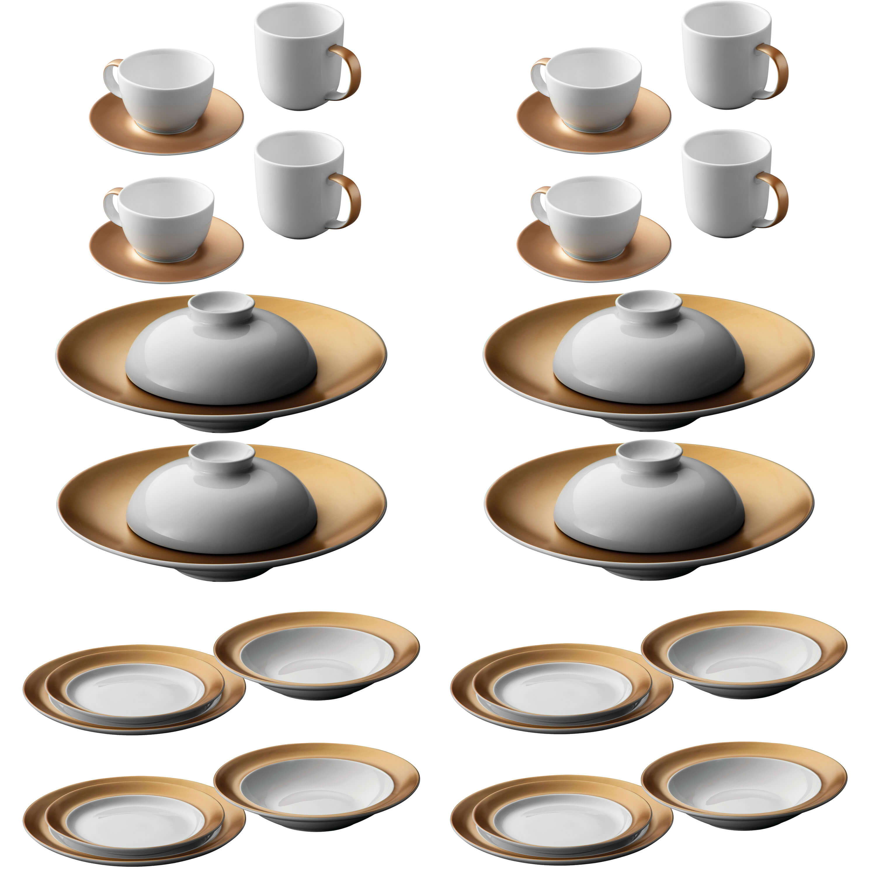 BergHOFF Gem 32-Piece Dinnerware Set for 4 - Elegant White & Gold Porcelain Plates, Bowls, Cups & Saucers - Perfect for Formal Dining, Dinner Parties & Holiday Entertaining