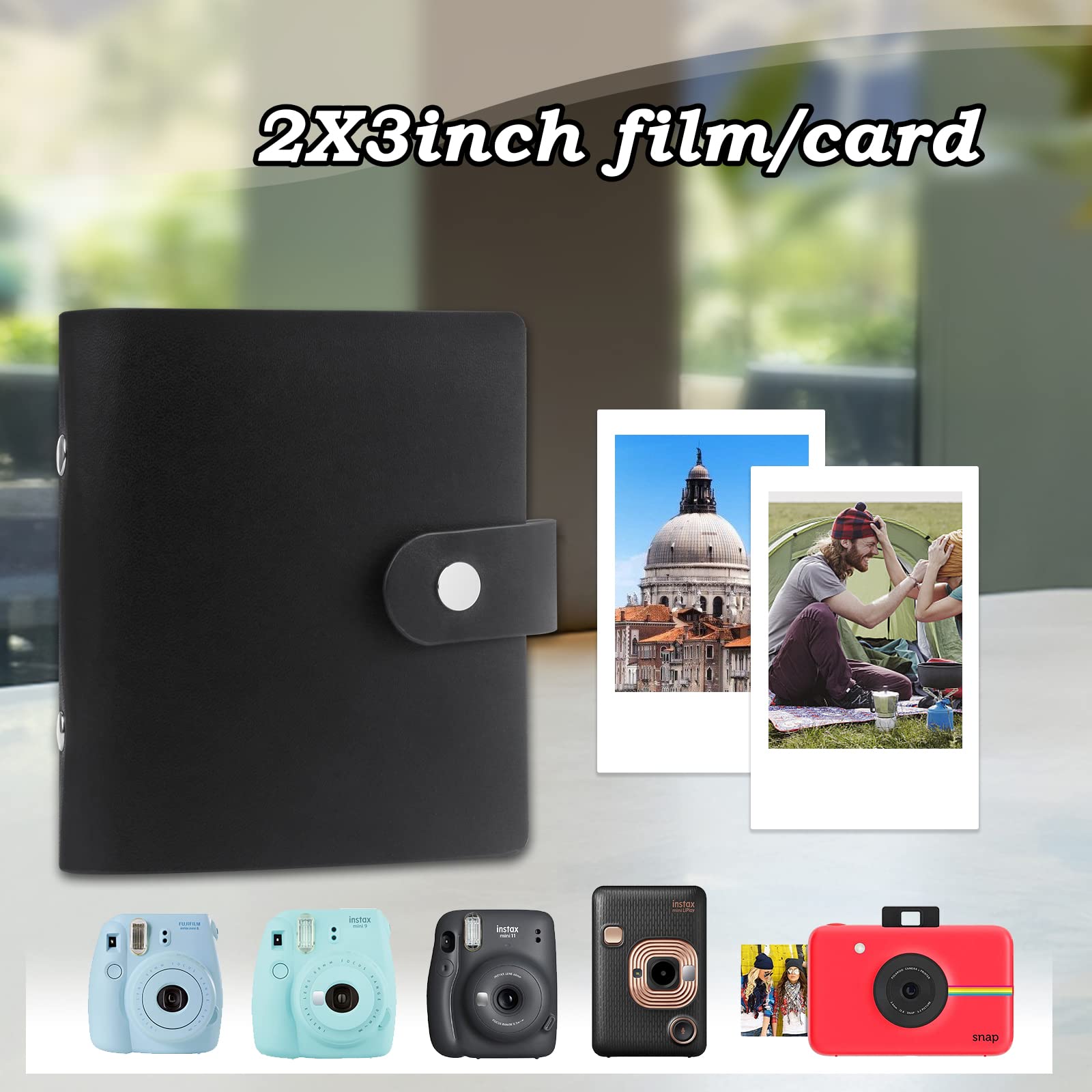 52-Pocket Mini Photo Album for Fujifilm Instax Mini, Polaroid Snap & Instant Cameras - Holds 2x3 Inch Photos (Black, 1 Pack) - Perfect for Weddings, Baby Photos & Travel Memories