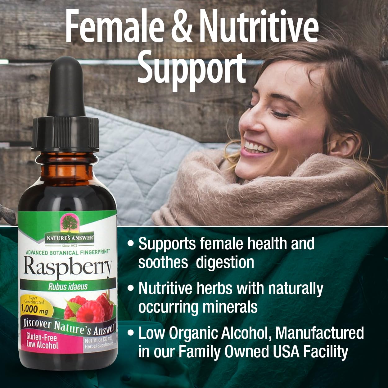 Organic Raspberry Leaf Extract by Nature's Answer - 1 fl oz | Non-GMO, Kosher Certified & Gluten Free | Supports Women's Health & Digestive Comfort | Perfect for Herbal Teas, Tinctures & Natural Wellness Routines