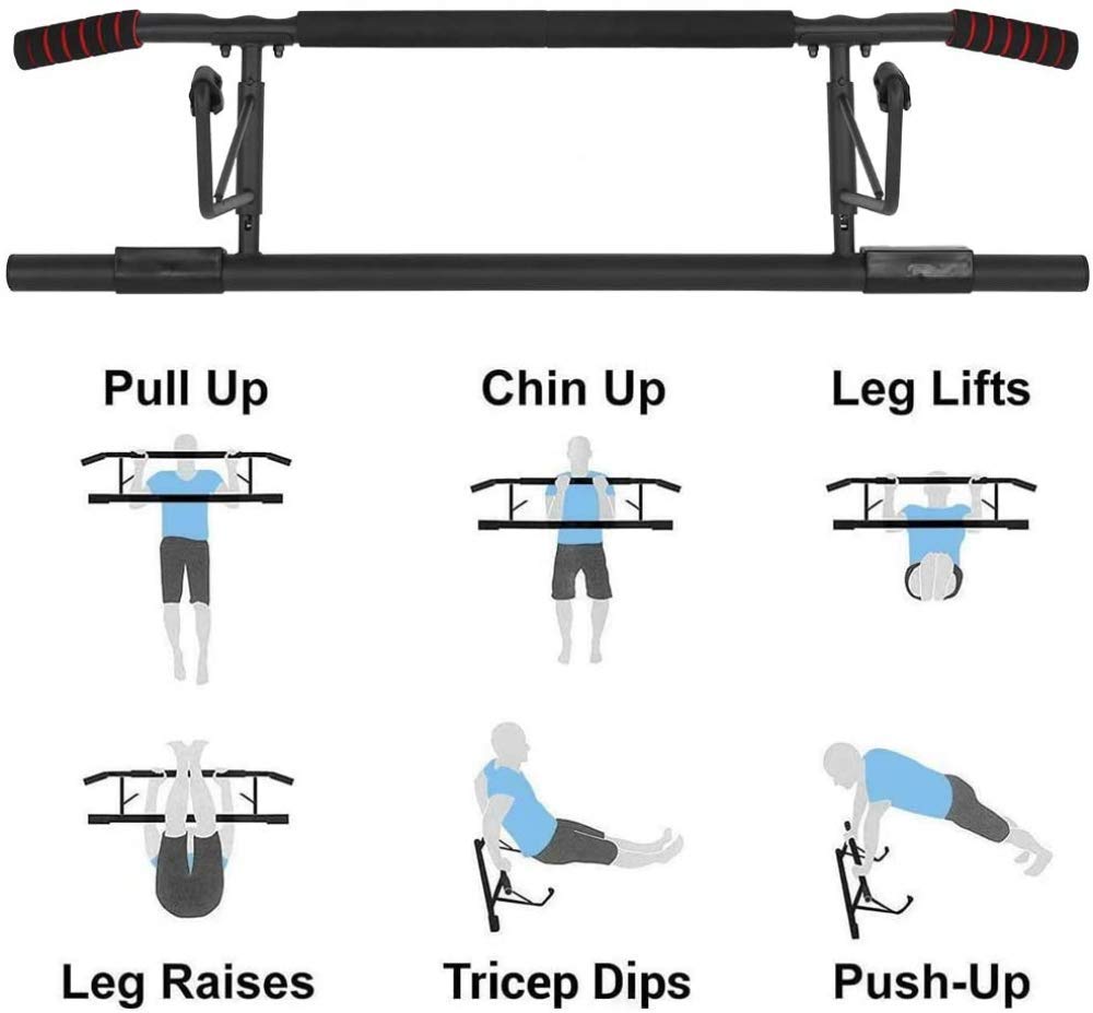 Adjustable No-Screw Doorway Chin-Up Bar with Curved Handles - Home Gym Pull Up Bar for Strength Training & Bodyweight Exercises - Perfect for Home Workouts, Calisthenics & Fitness Training