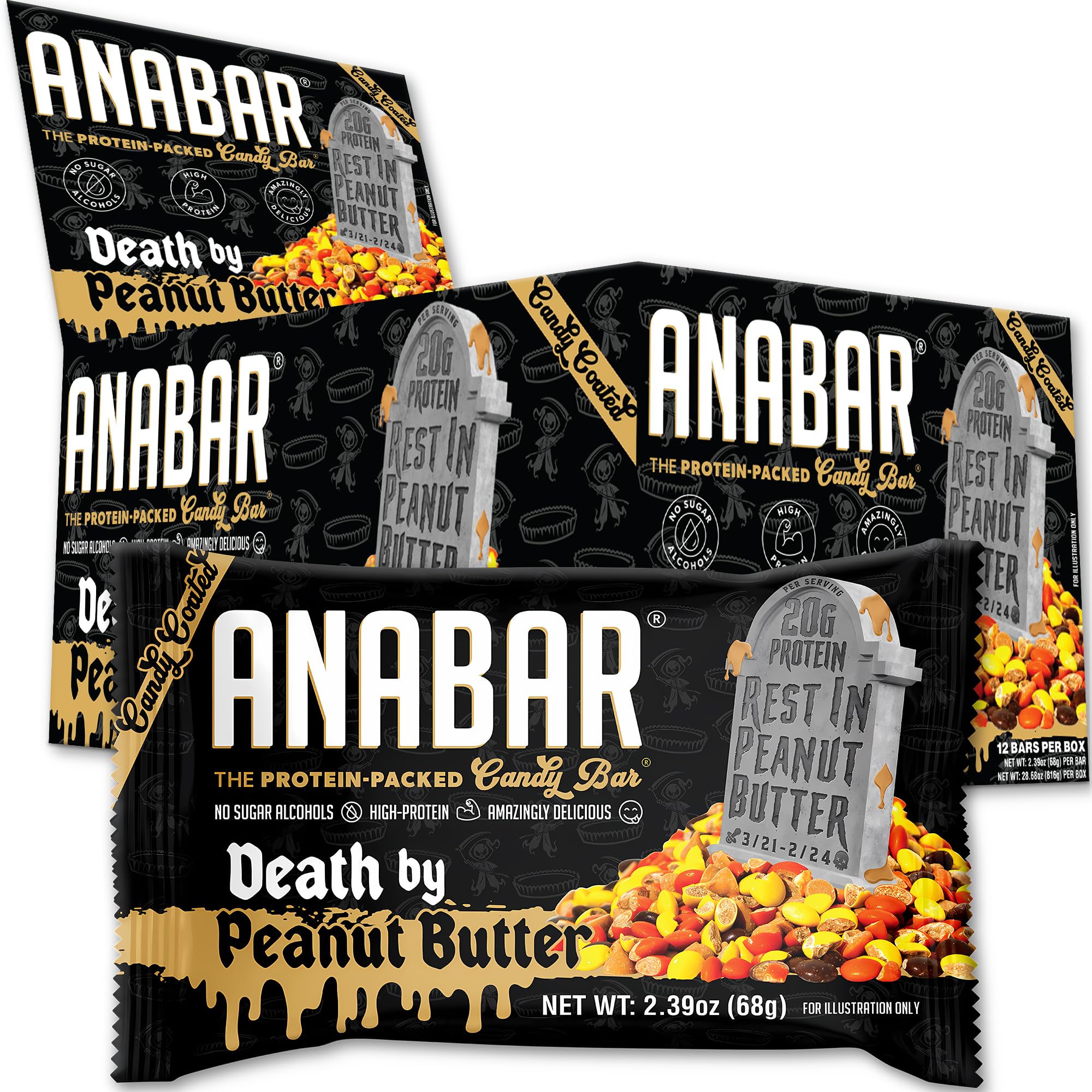 Anabar High Protein Bar - 20g Protein, No Sugar Alcohols, Delicious Peanut Butter Flavor (12 Pack) - Perfect for Post-Workout Recovery, Healthy Snacking & On-the-Go Nutrition
