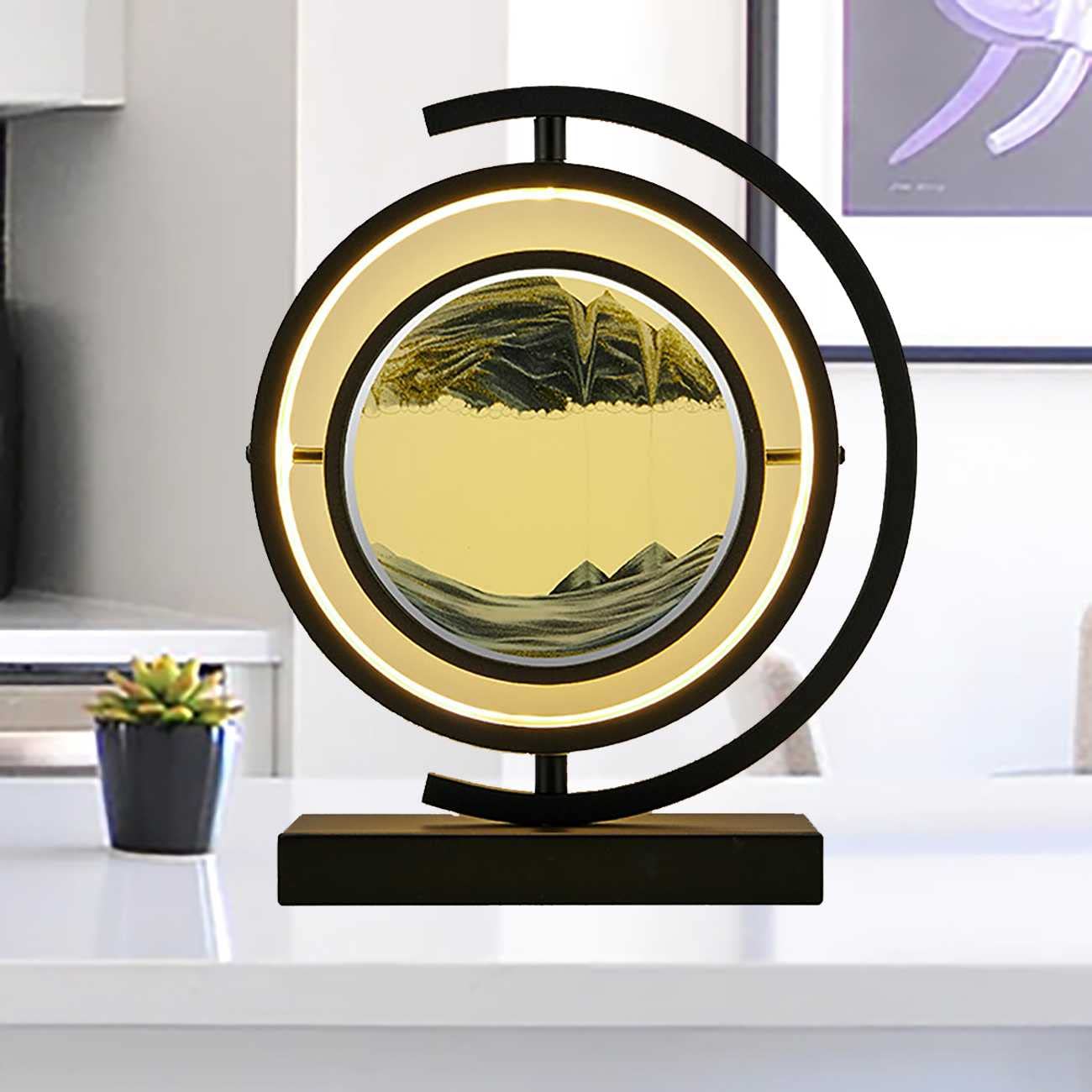 3D Deep Sea Moving Sand Art Picture - LED Illuminated Round Glass Sandscapes for Adults & Kids - Large Desktop Decor for Home, Office, Party Gift | Stress Relief & Meditation Visual Relaxation Tool
