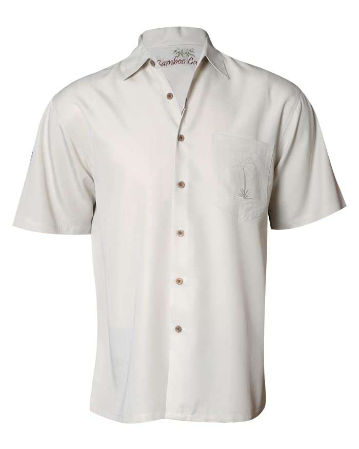 **Bamboo Cay Men's Hawaiian Shirt - Embroidered Palm Tree Design, Short Sleeve Casual Camp Shirt for Beach, Vacation & Summer Outfits**    *Use Cases: Perfect for beach vacations, summer parties, tropical getaways, casual outings, and luau events.*