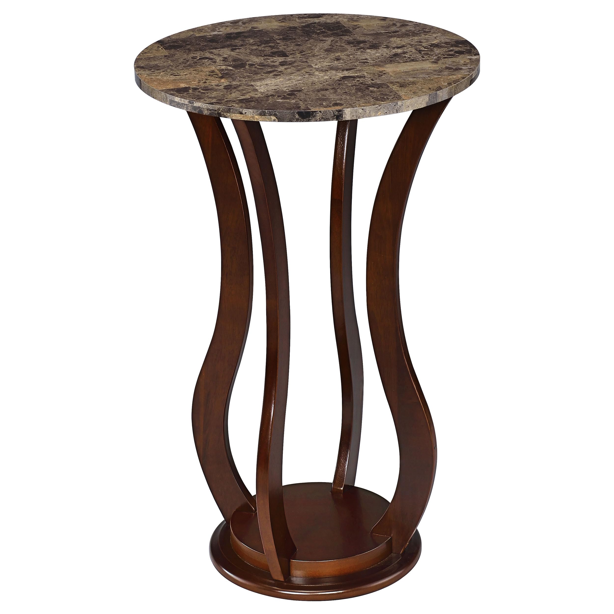 Coaster Home Furnishings Elton Round Faux Marble Top Accent Side Table - Brown Wood End Table for Living Room, Bedroom & Office Decor