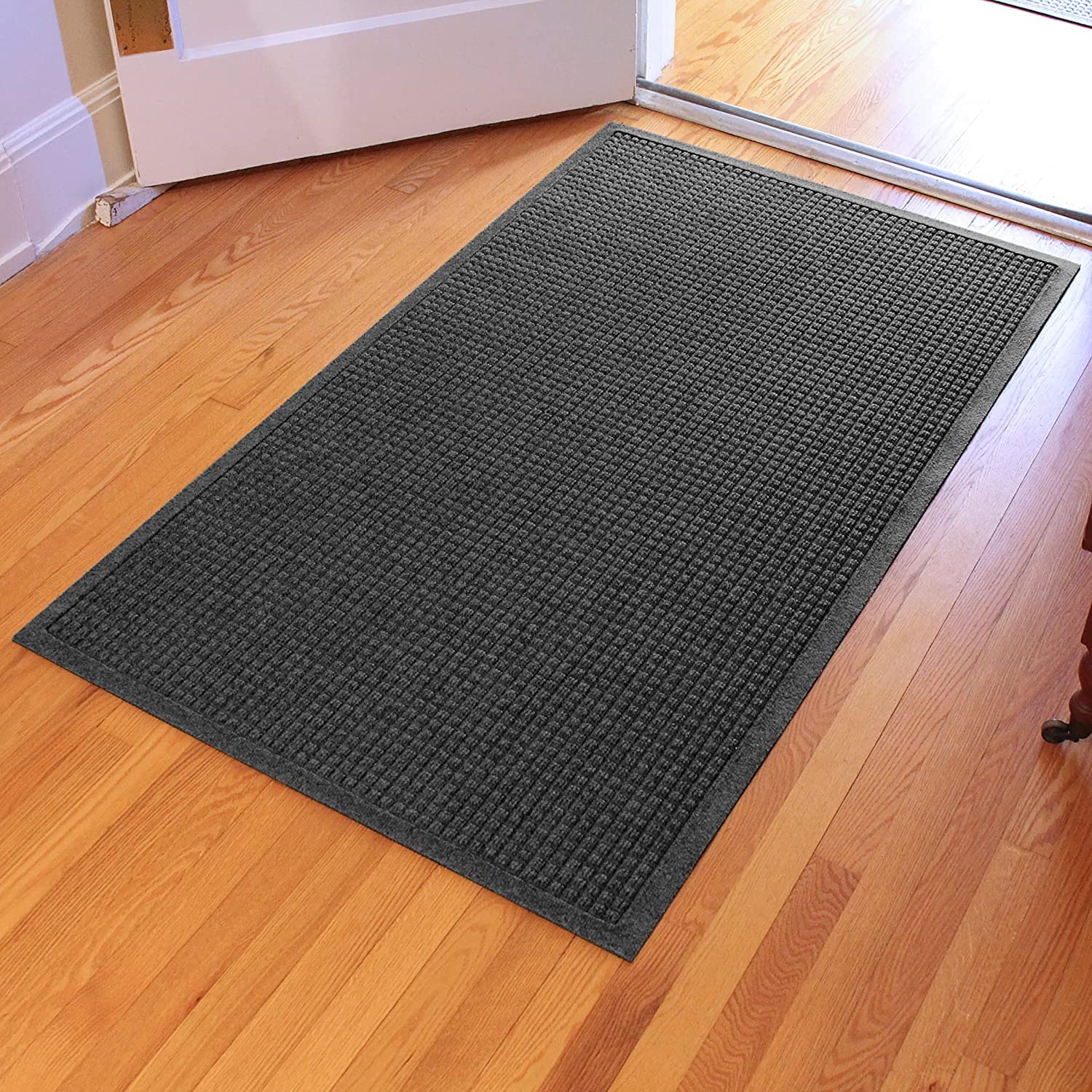 Premium Bungalow Flooring Waterhog Door Mat 2' x 3' - Skid Resistant Indoor/Outdoor Rug - Durable USA-Made Floor Covering with Water-Trapping Design - Charcoal Squares Collection - Perfect for Entryways, Patios & High-Traffic Areas