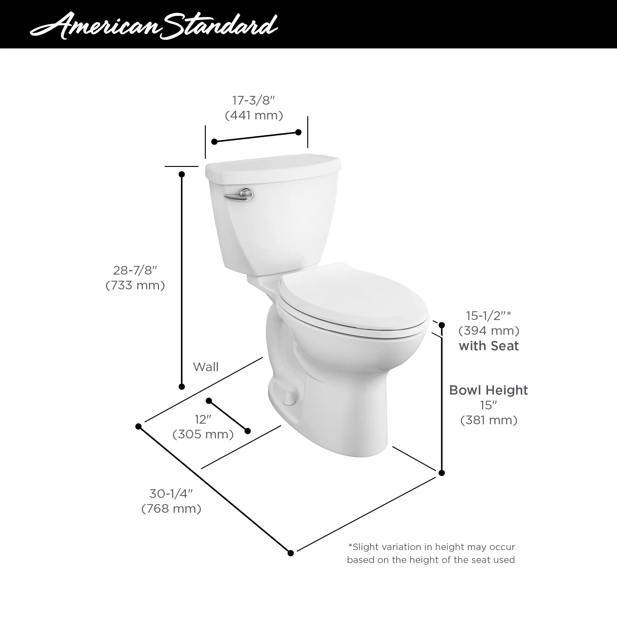 Cadet 3 Elongated Toilet - 1.6 GPF Water Efficient White Bathroom Toilet for Modern Homes & Small Spaces - Perfect for Residential & Commercial Use